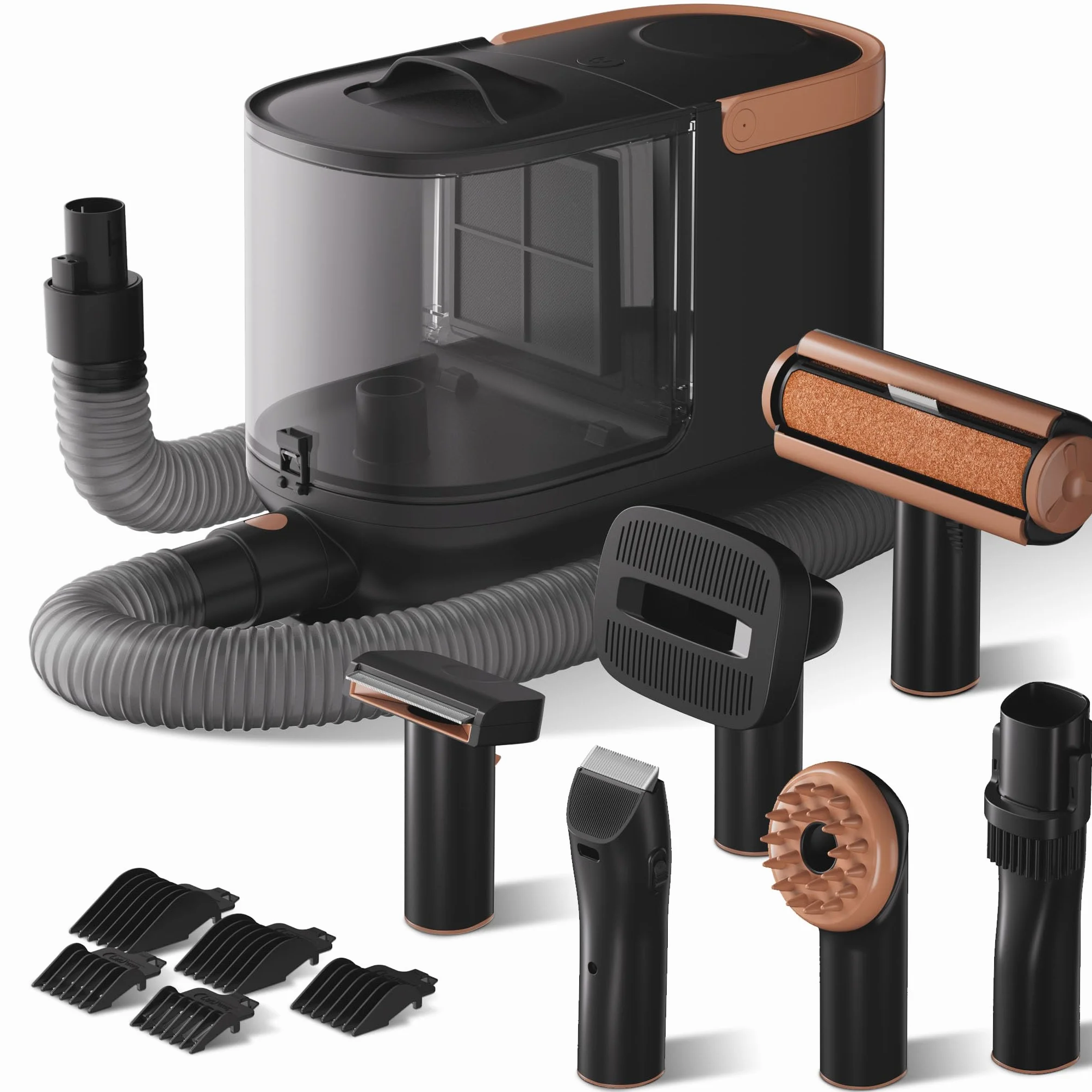 Fudajo Set per toelettatura di animali domestici 6 in 1, aspira peli per cani e gatti, tosatrice per cani, con accessori per la cura del pelo, colore nero