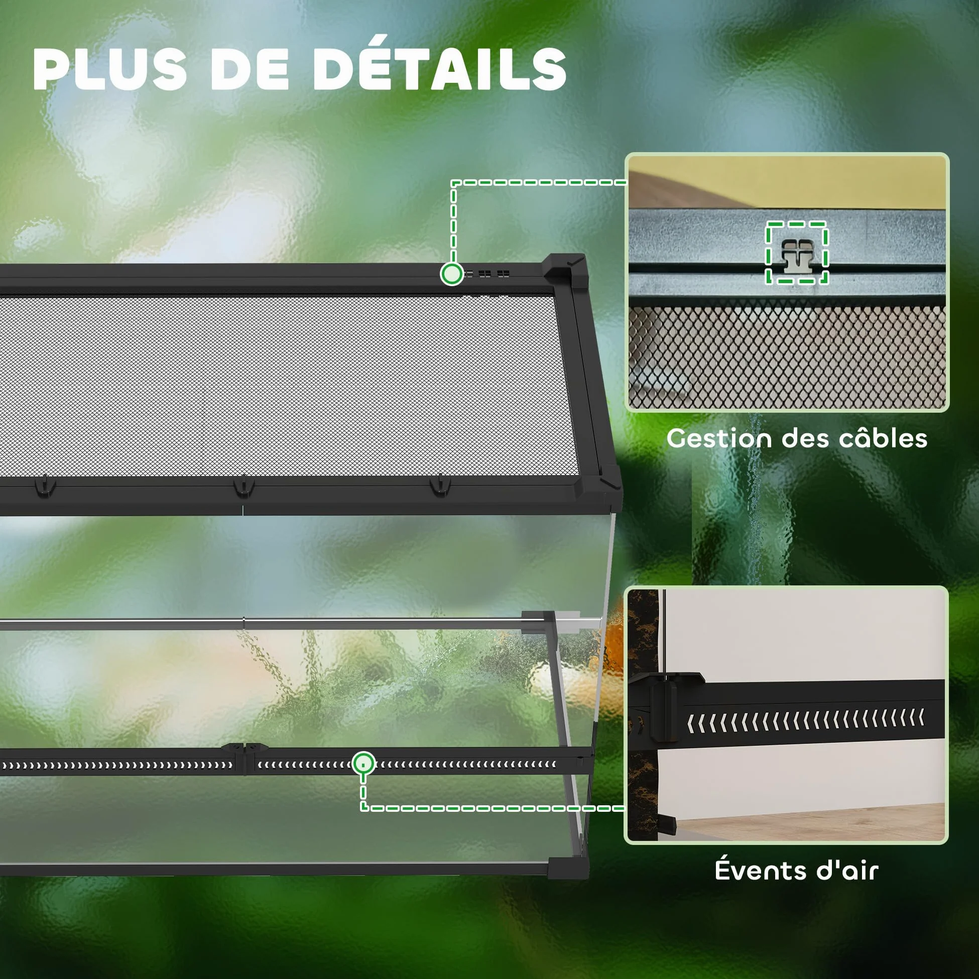 PawHut Contenitore per rettili, contenitore per l'allevamento di rettili, habitat per terrario con chiusura di sicurezza a rotazione, ventilazione frontale, nessun assemblaggio richiesto, 50 x 30 x