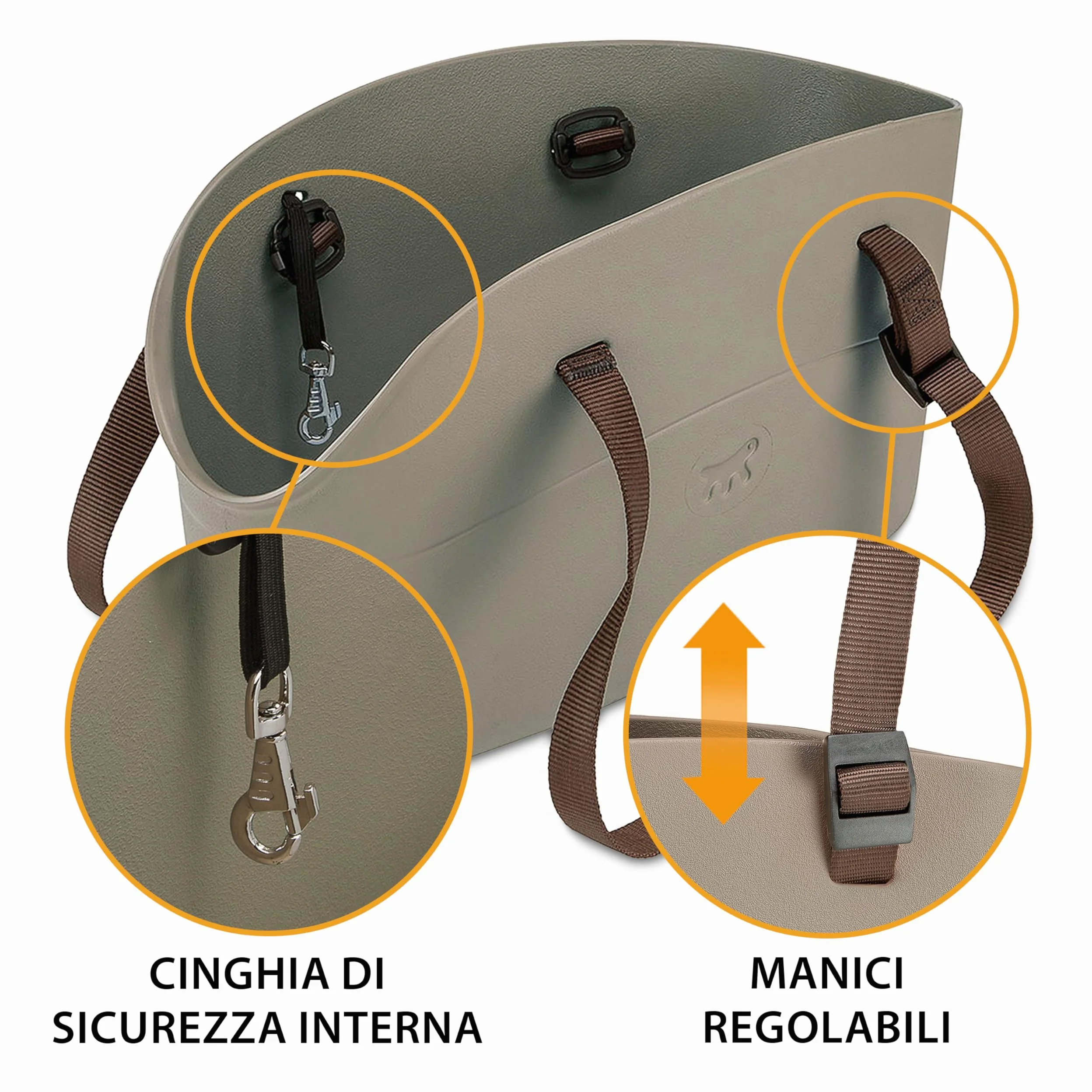 Ferplast Borsa per Cani fino a 8 Kg. Trasportino Gatti in Plastica Gommata, Impermeabile e Lavabile, Manici Regolabili, Cinghia di sicurezza, 43,5 x 21,5 x h 27 cm. Tortora