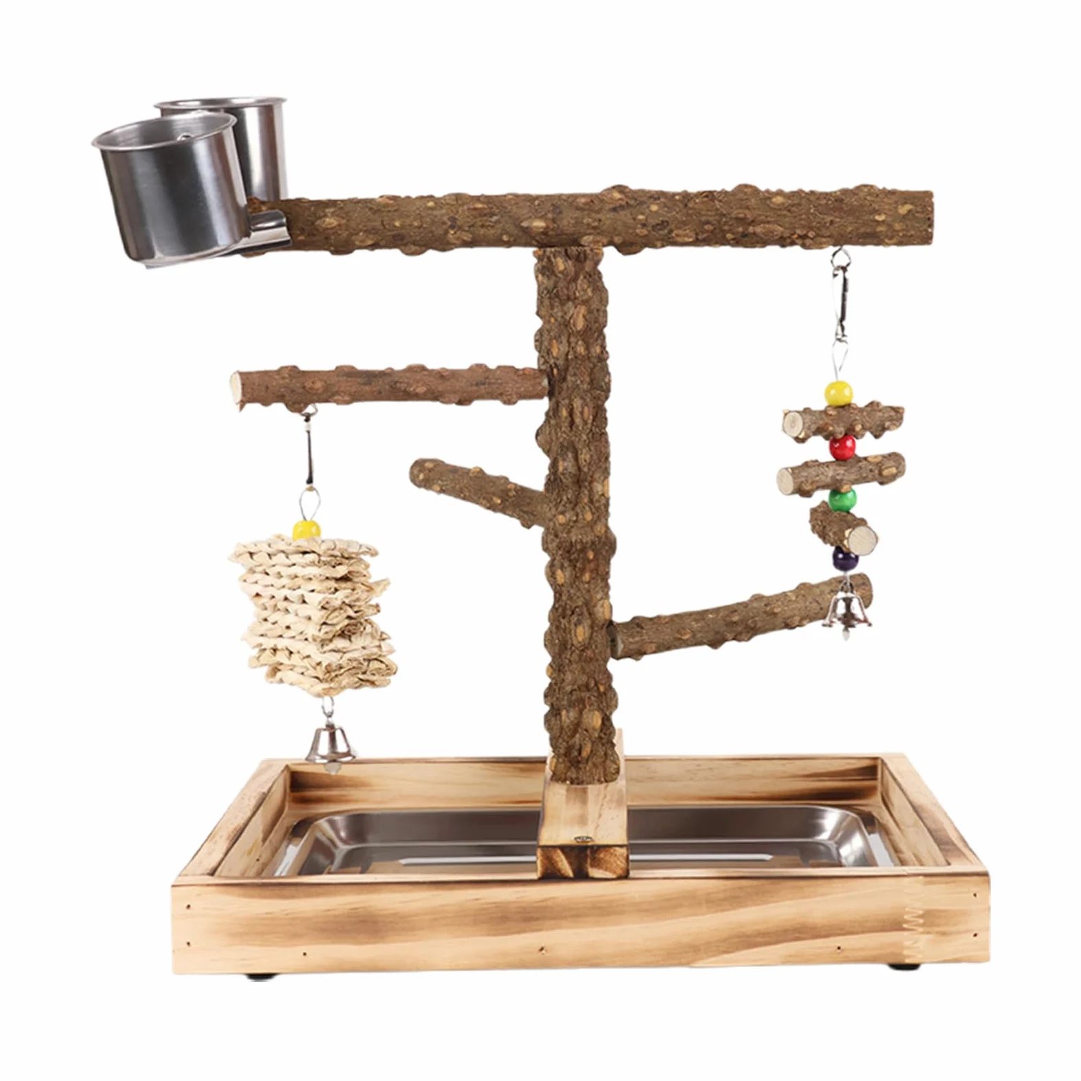 PARROT STAND - Play Parco Per Uccelli In Legno | Partet Play Stand Con Coppa Di Alimentazione, Pesce Per Pescelatura Per Uccelli, Giocattoli Da Gioco Da Ginnastica Per Palestra Per Palette Da Masticaz