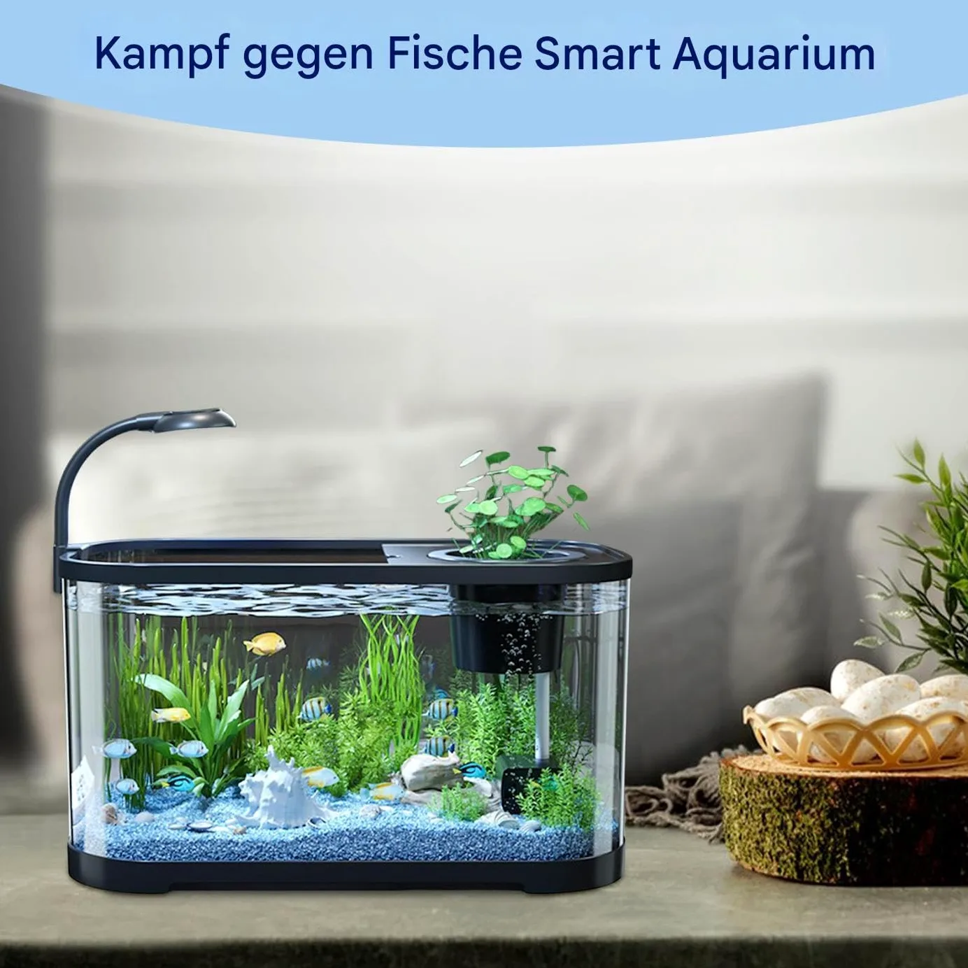 Set iniziale compatto per acquario, pesce rosso, set per principianti | Acquario silenzioso, vasca da scrivania decorativa per pesci da combattimento, rana e abitanti acquatici