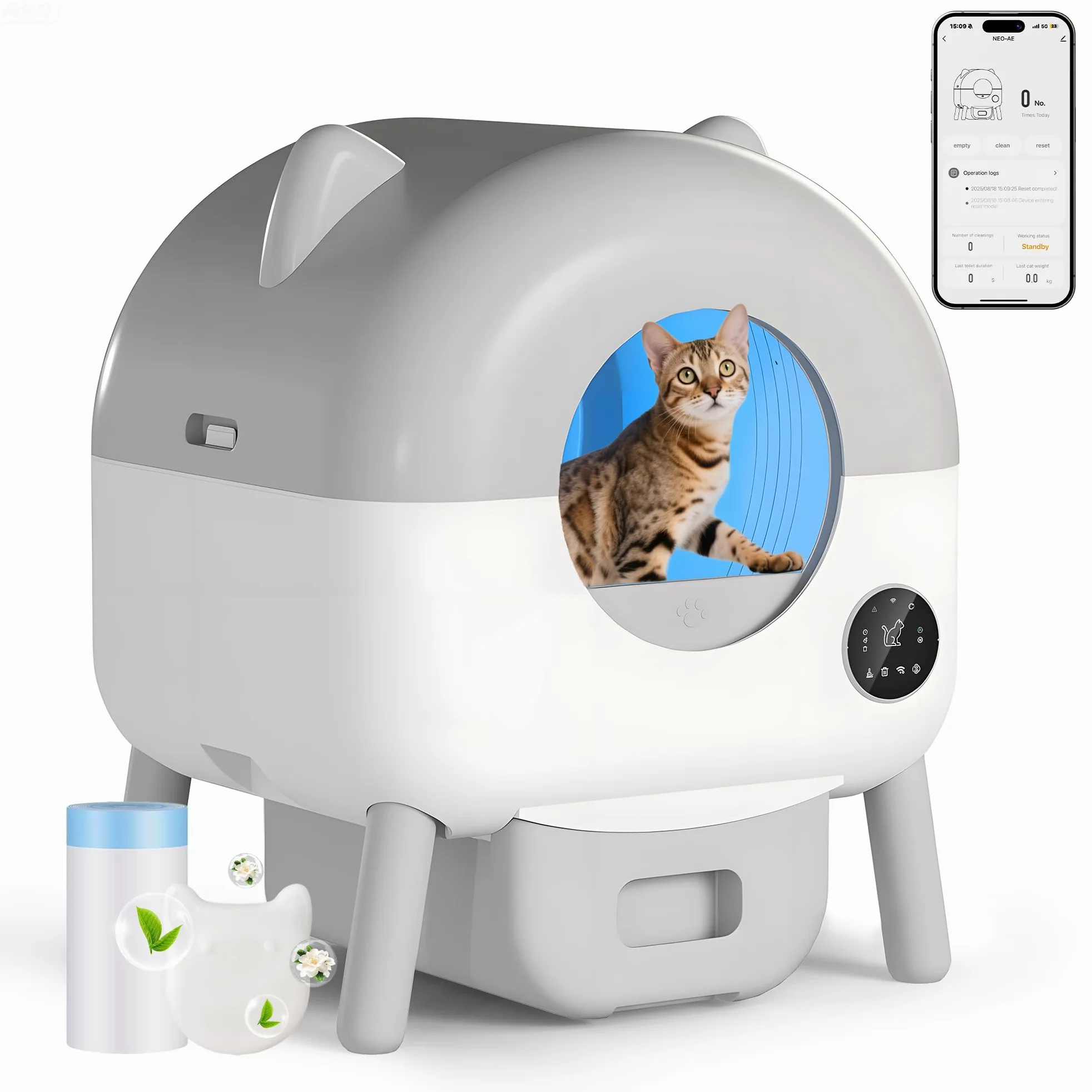 JUMMICO Lettiera autopulente per gatti XXL, grande capacità 90L+15L, controllo tramite app, pannello operativo, monitoraggio salute intelligente IA, lettiera per famiglie con più gatti