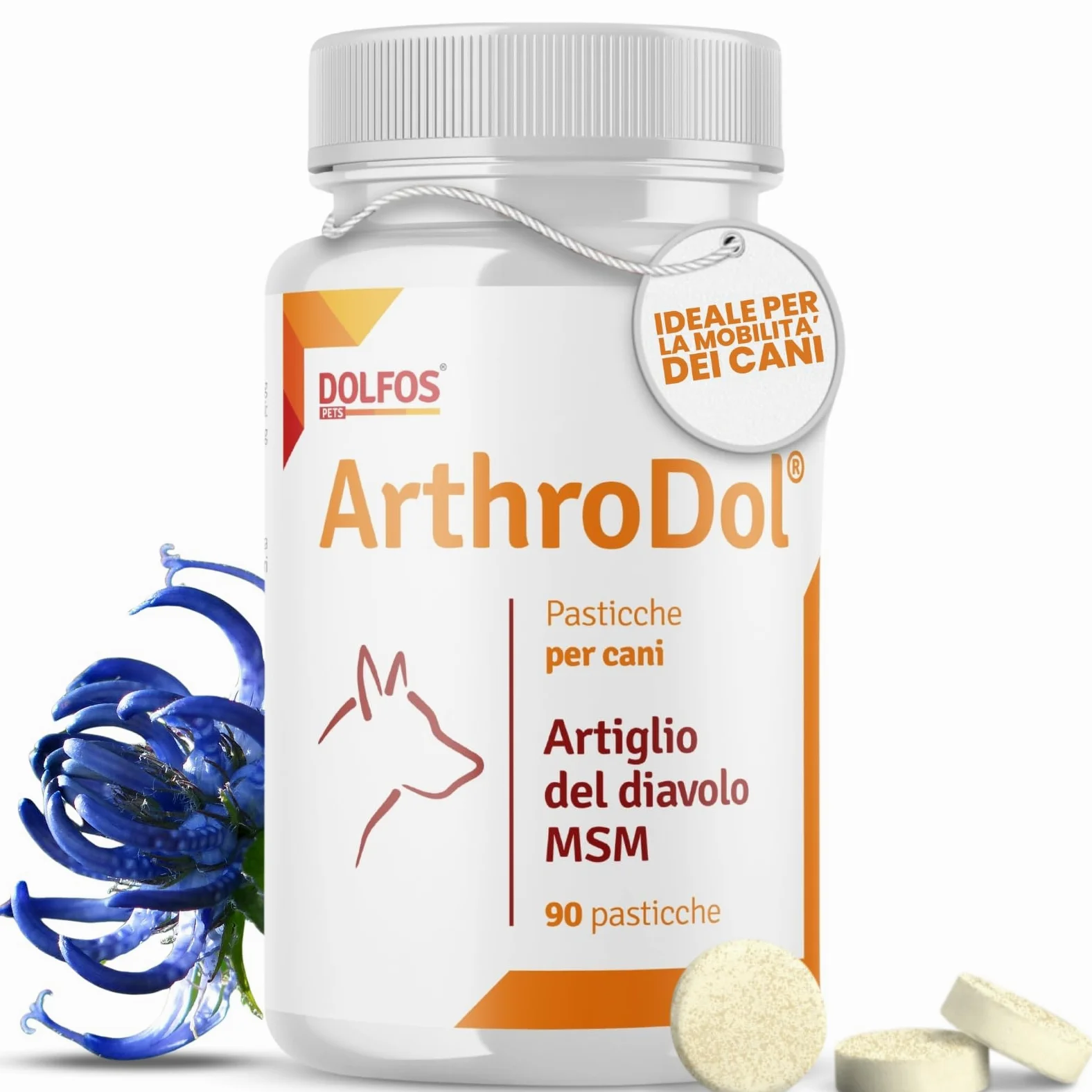 Dolfos Pets ArthroDol Integratore Articolazioni Cane, Antinfiammatorio e Analgesico Favorisce la Mobilità dei Cani Anziani 100% Naturale 90 Compresse
