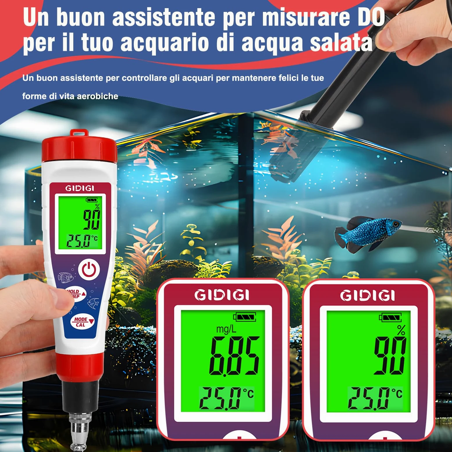 Misuratore digitale di ossigeno disciolto con cavo sonda da 4,92 piedi, analizzatore di ossigeno misuratore DO con accessori, kit di test per acquari e laghetti 0,0-40,0 mg/L per acquario, vino