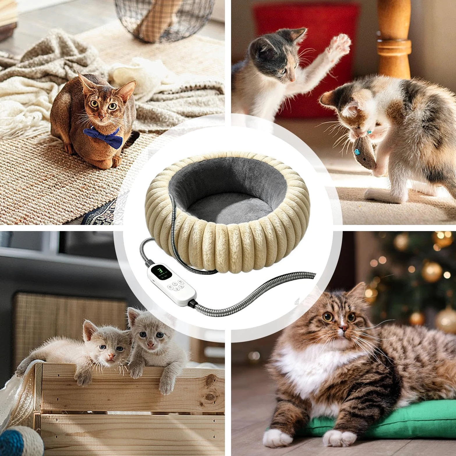 Tappetino Riscaldante per Divanetto Rotondo in Peluche con 9 Livelli di | Cuccia Grande Per Gatti Casa Interno Esterno Soggiorno Camera Da Viaggio