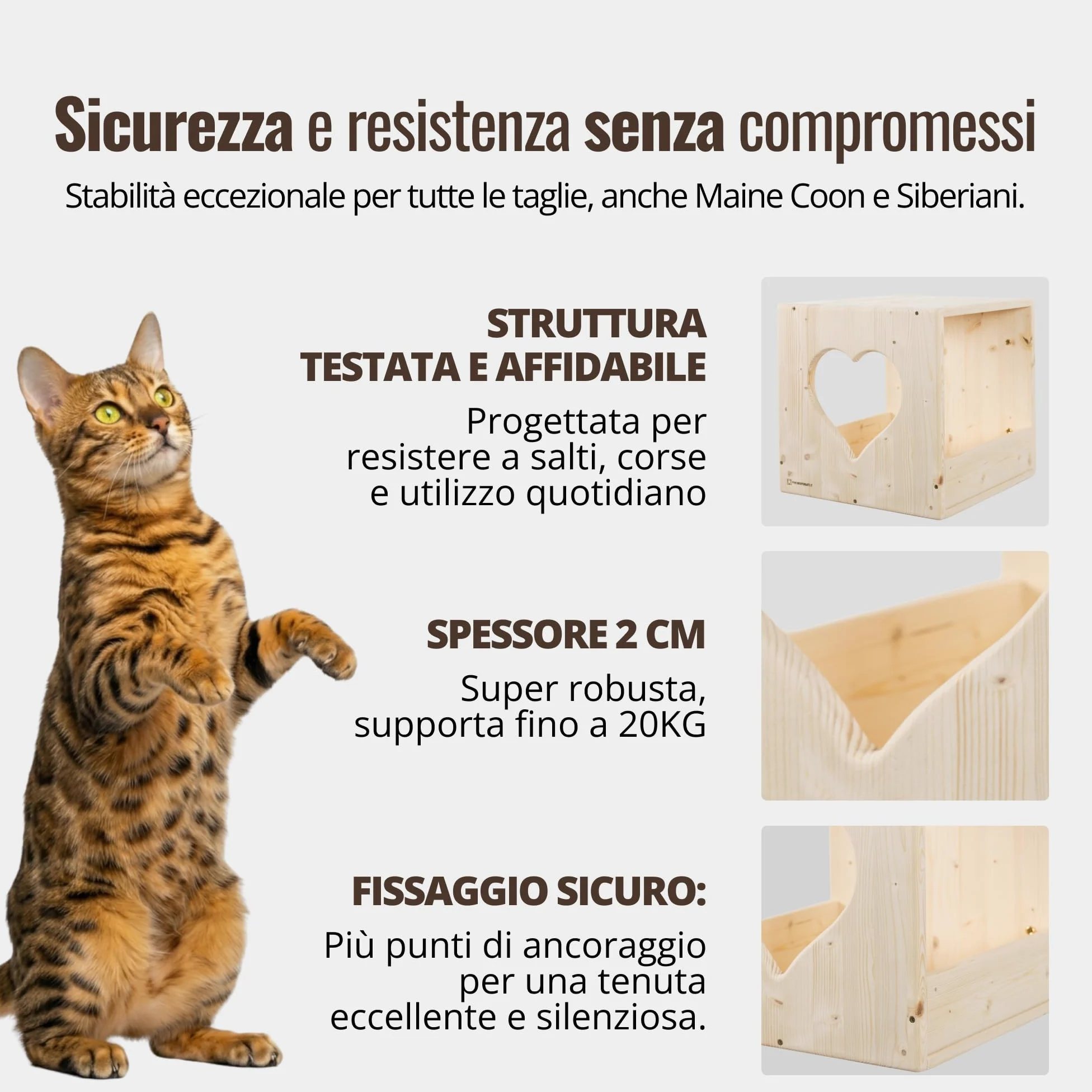 Cubo Cuccia Gatto 40x40x40cm, in Legno d'Abete PEFC Fatto a Mano, grafica Cuore e Cuscino Verde Lavabile, Cuccia per Gatti per Riposo, Giocare, e arrampicarsi, fino a 20 KG – Percorsipergatti