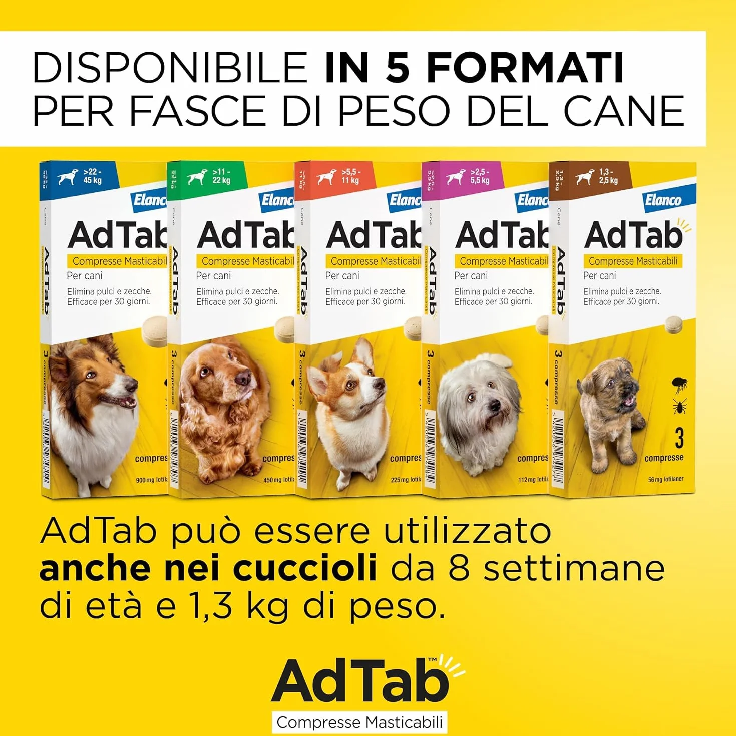 AdTab Compresse Masticabili per Cani >11-22 kg - 6 Compresse