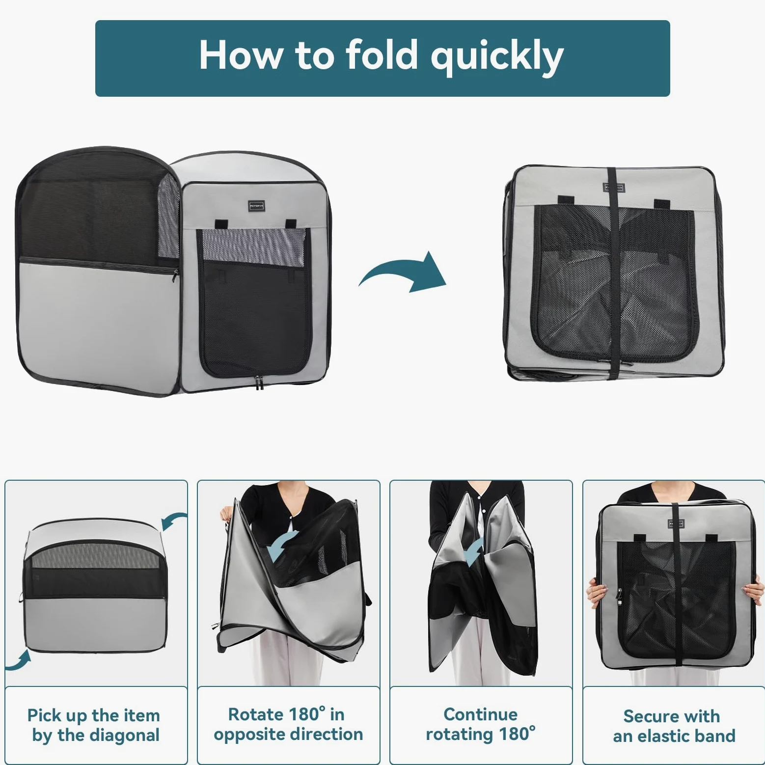 Petsfit Trasportino per Cani, Pop-up design, Box per Cani Portatile con Tappetino, Adatto per Camere o da Viaggio, Grigio Chiaro 79.5x67x44 cm