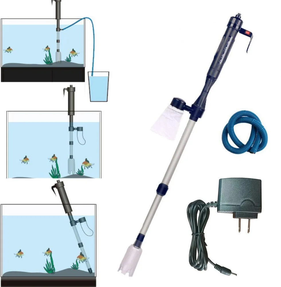 LONDAFISH - Kit di Pulizia a Batteria elettrica Automatica per Acquario, con Filtro per la Pulizia della Sabbia e Adattatore