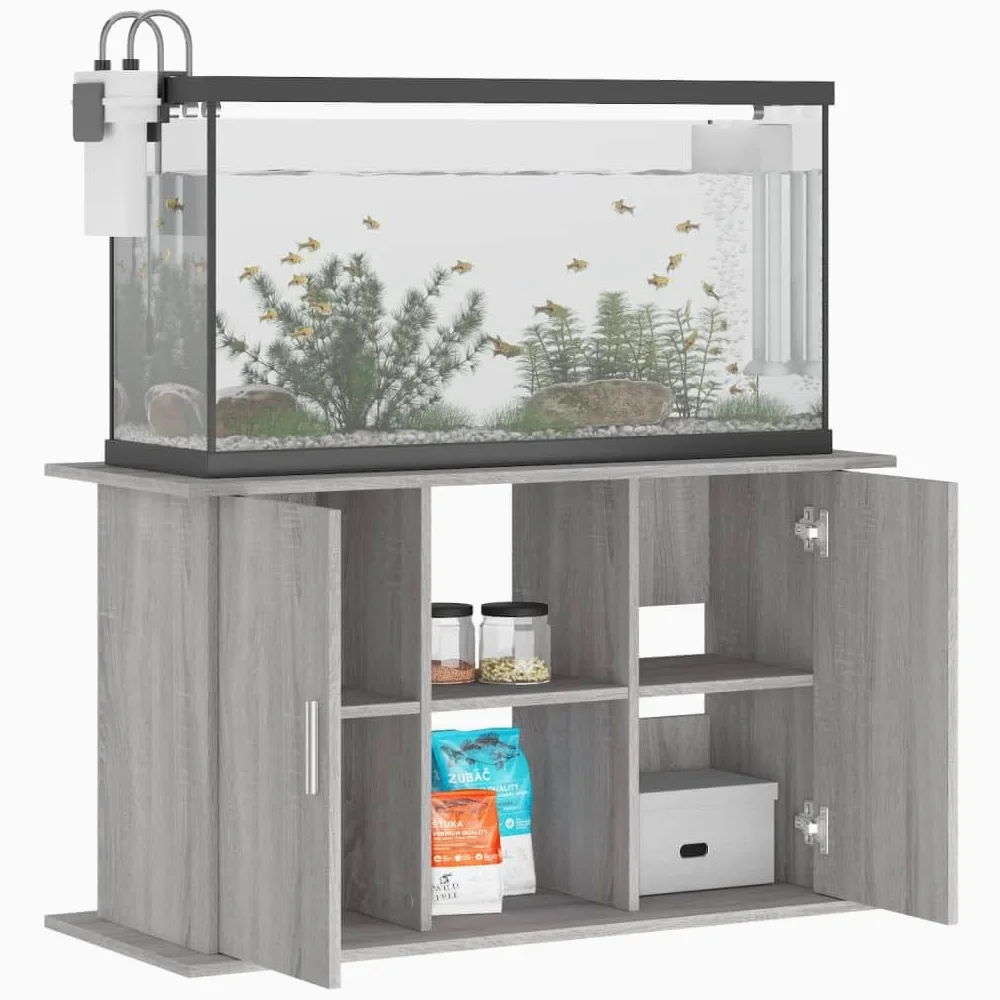 Homgoday Mobiletto per acquario con scomparti e ripiani, Acquario o terrario, Mobiletto per acquario, Tavolo per acquario, Supporto per acquario, Terrario, Grigio Sonoma 101x41x58 cm, Materiale legno