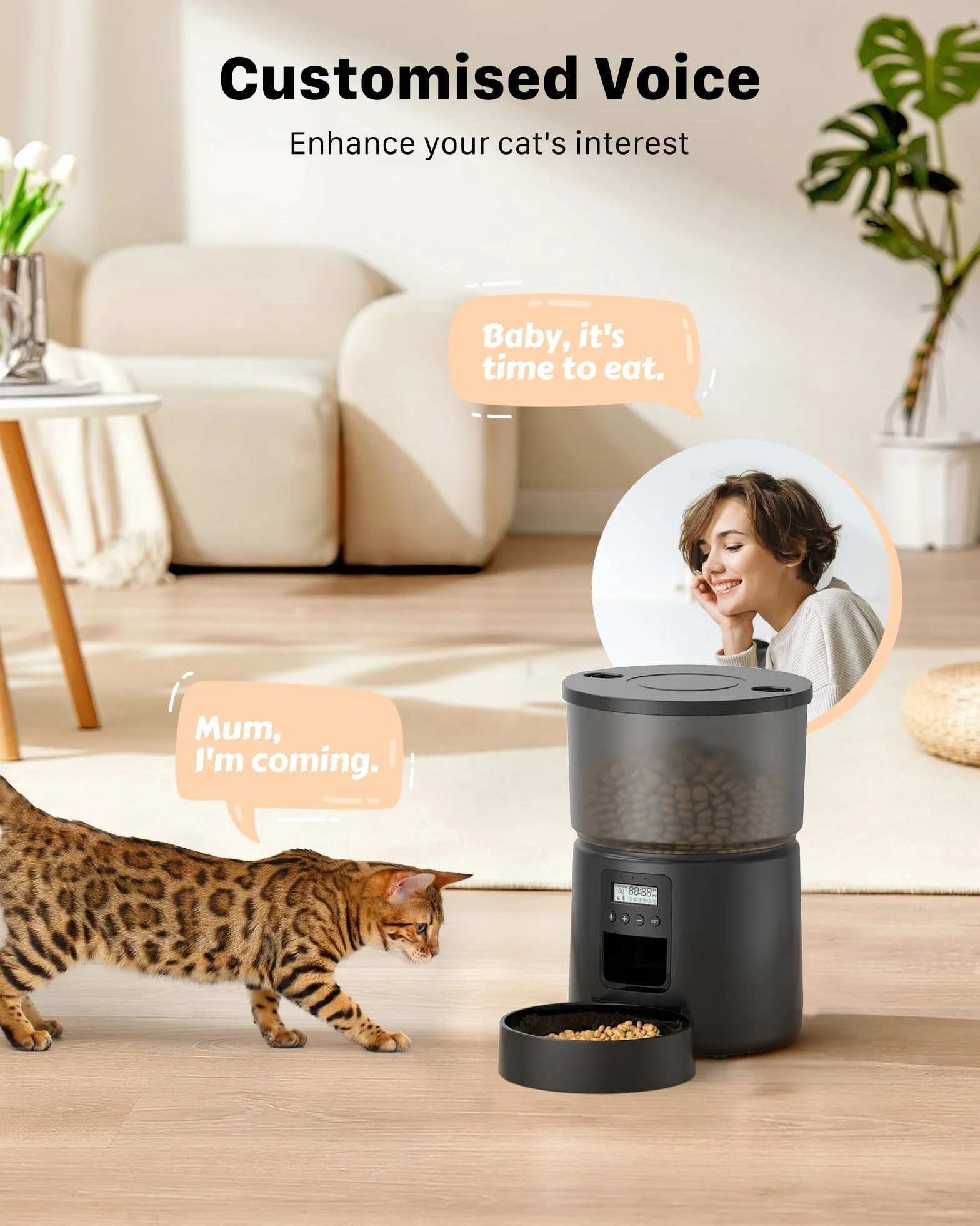 Distributore Automatico Cibo Gatti - Dispenser Cibo Cani con Timer Programmabile - 1-6 Pasti al Giorno - Distributore Cibo Cani con Premere Sulla Copertina e Funzione di Registrazione 10s - 3L