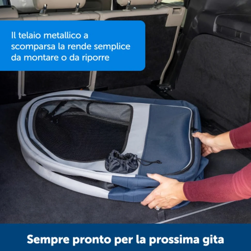 PetSafe Happy Ride - Trasportino da Viaggio Pieghevole con Struttura in Alluminio, Finestre in Rete, Tasche Portaoggetti e Accesso per Cintura di Sicurezza