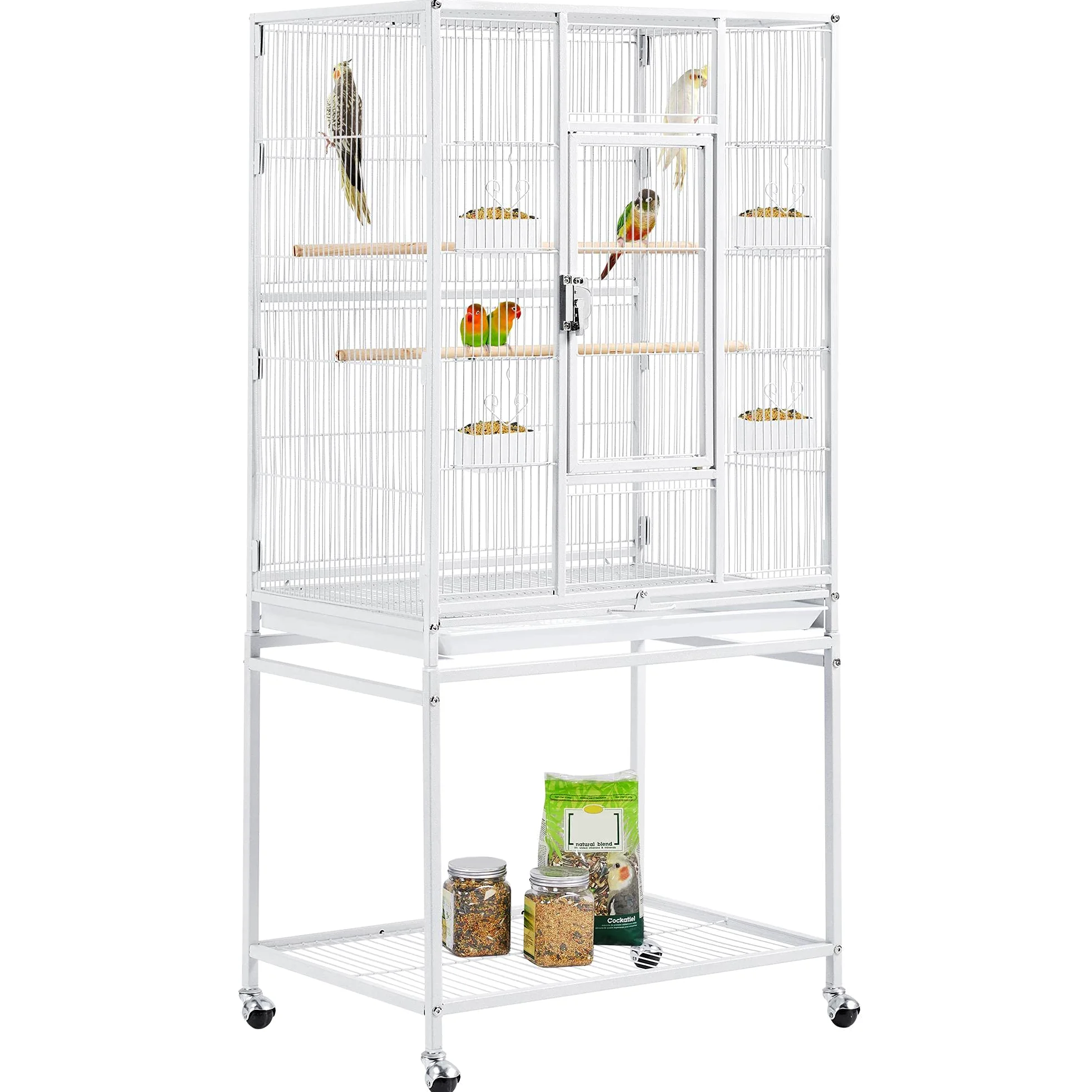 Yaheetech Gabbia per Uccelli Pappagalli Inseparabili Calopsite Grande con Piedistallo Staccabile in Metallo da Interno Esterno Bianca 62 x 43 x 136 cm
