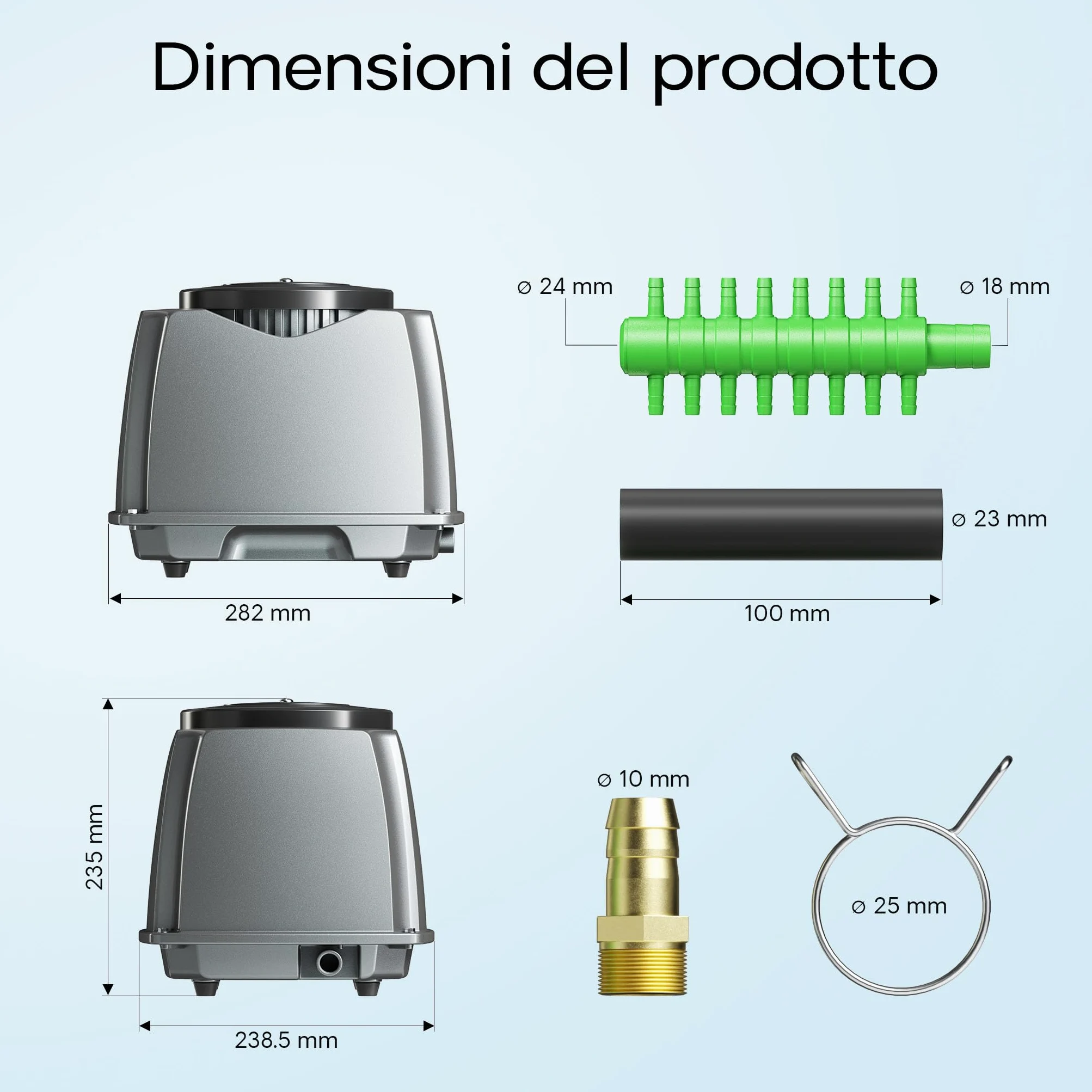 SunSun CAP Aeratore acquario, ossigenatore per laghetti da giardino da e acquari, pompa d'aria con uscite, sistema di aerazione con pietra d'aria e valvola di non ritorno