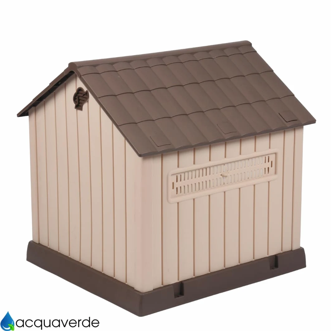 acquaverde | Cuccia per Cani da Esterno, Taglia Grande/Large Casetta per Cani in Resina, Impermeabile, Resistente, Base Isolante e Tetto Spiovente, Facile da Montare - Beige/Marrone | cm. 93x99x98