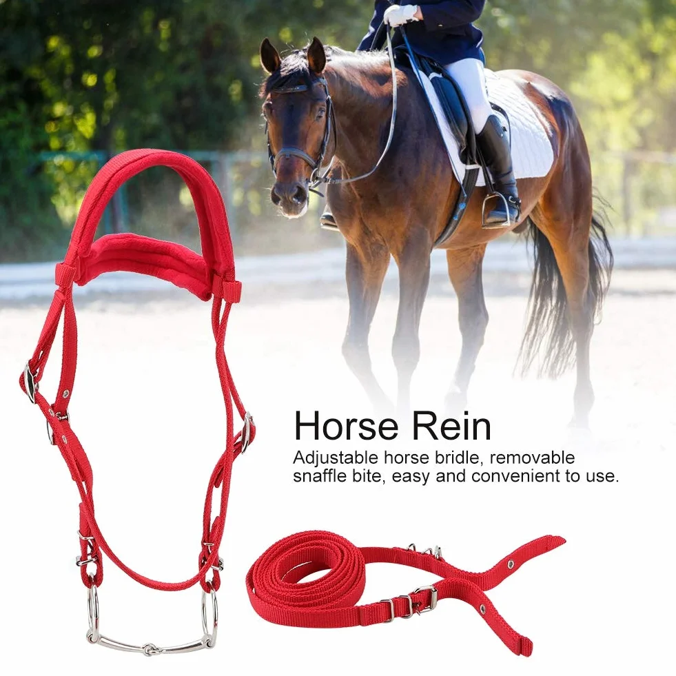 Briglia per Cavalli, Briglia per Cavalli Regolabili Imbracatura per Rinforzo Headstalls con Cuscino Morbido Rosso LT5001