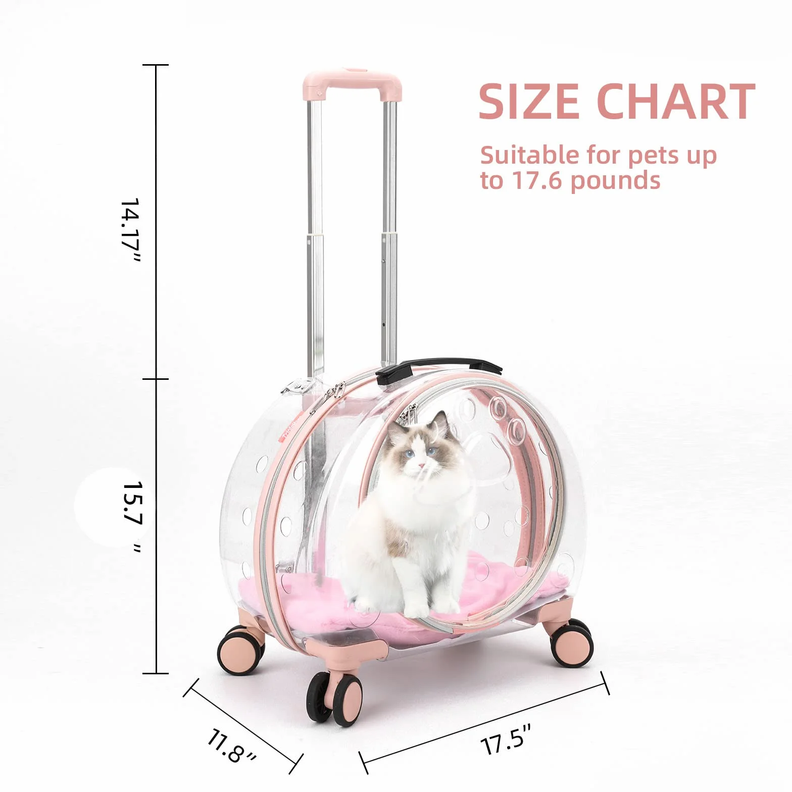 Trasparente e Completamente Traspirante Trasportino per Gatti con Ruote Girevoli per Cani, Gatti o Conigli, Più Opzioni di Trasporto, Perfetto per Viaggiare/Fare una Passeggiata (rosa)