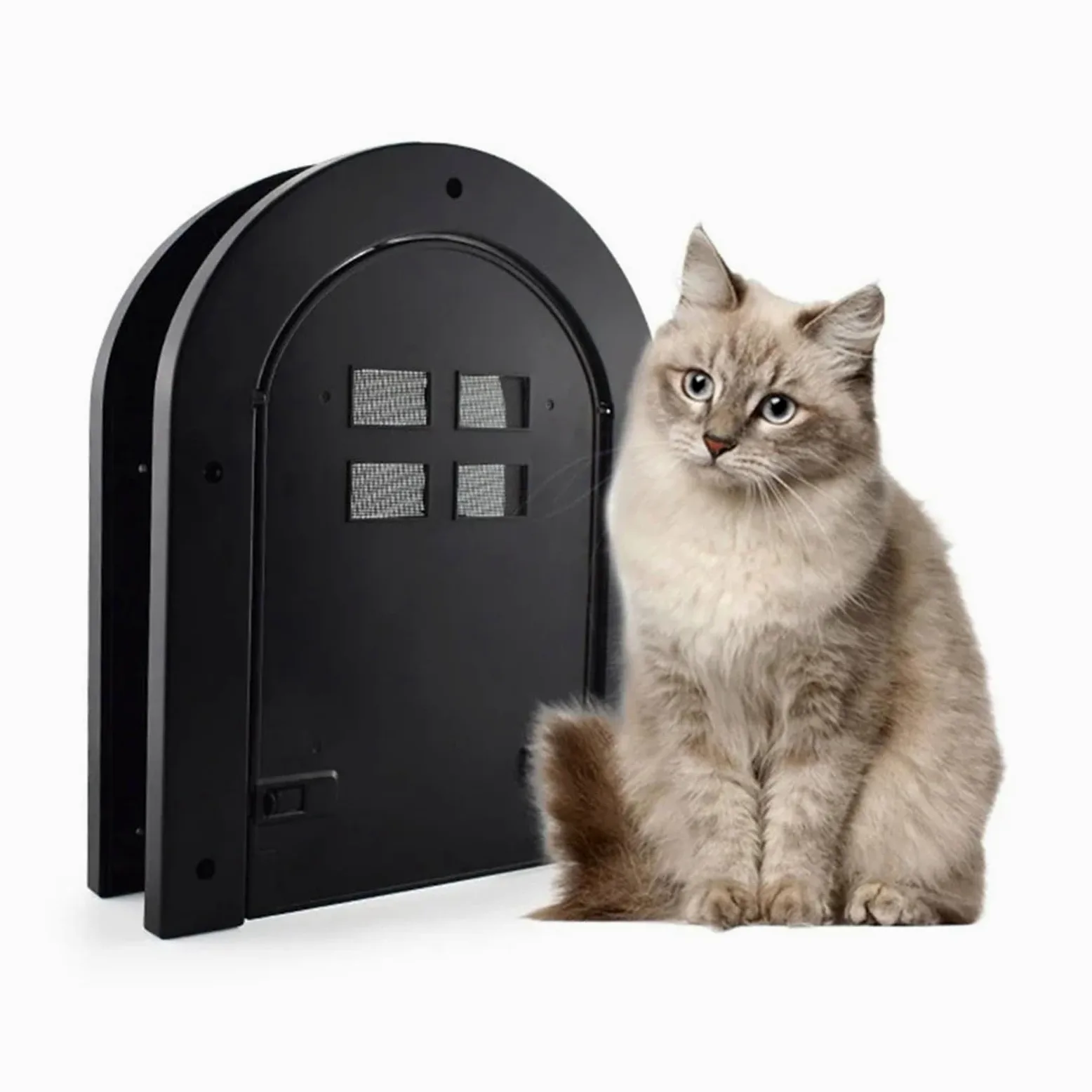Gattaiola per gatti Finestra magnetica for zanzariera for cani e gatti for animali domestici, for accessori for cancelli ad arco in plastica ABS in legno per Porta(Black)