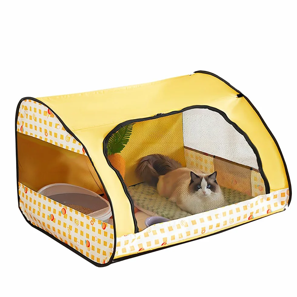 Box portatile per animali domestici, box pieghevole per gatti, multifunzionale, con cerniera, box per cuccioli, gabbia per animali domestici, per uso interno ed esterno in viaggio (giallo, L, 1)