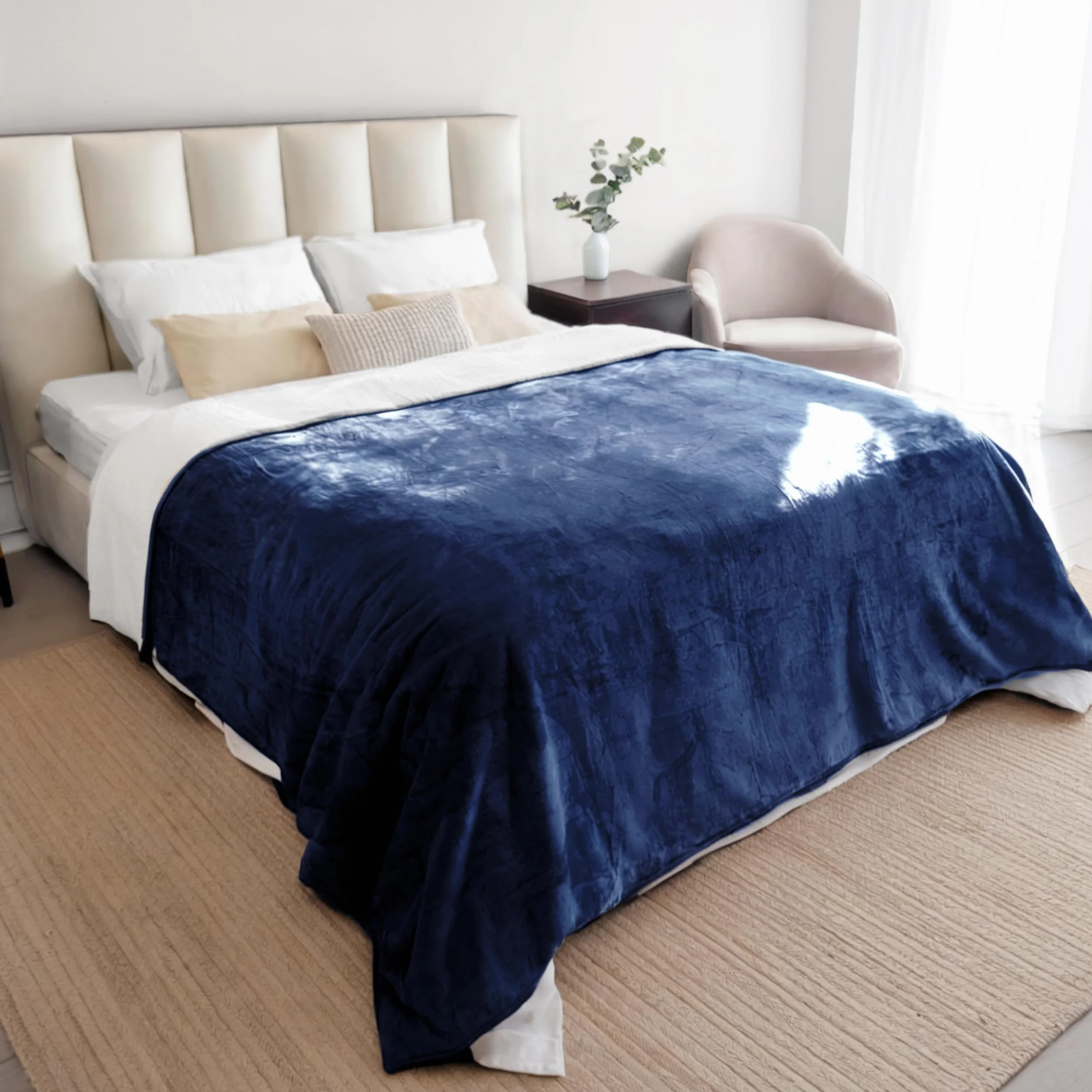 Dreamzie - Coperta Impermeabile per Cani 152x203 cm - Copridivano Reversibile Lavabile in Pile Sherpa -Telo Impermeabile per Letto o Divano - Copriletto - Blu Marino