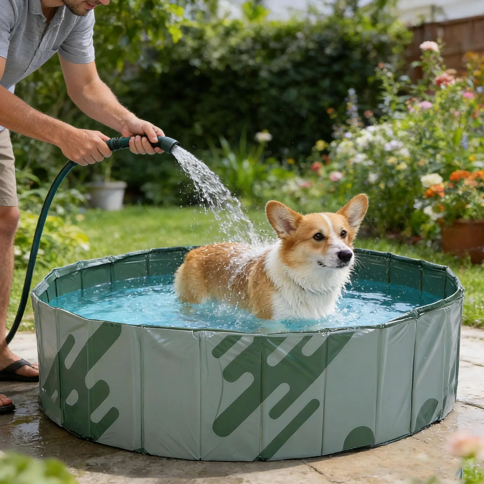 Piscina Pieghevole, Piscina All'aperto in Plastica Non Gonfiabile per Cortile, Vasca da Bagno Portatile Pieghevole per Animali Domestici per Cani, (Avventura nella Natura Selvaggia Verde)