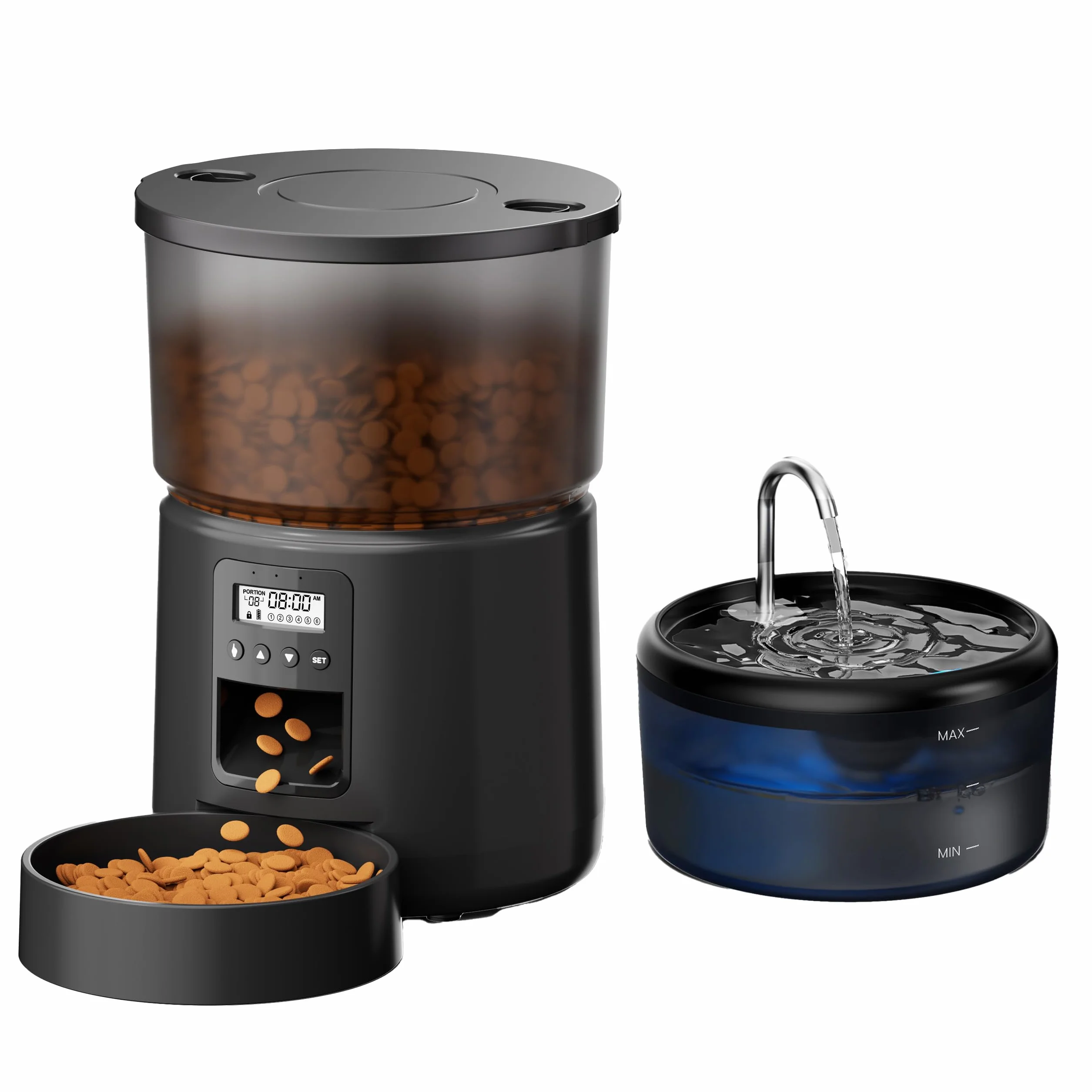 Distributore Automatico Cibo Gatti e Fontanella: Dispenser Cibo Gatto e Fontanella per Gatti - Mangiatoia Cani Timer Programmabile 1-6 Pasti - 3L Dosatore Crocchette e 2.4L Fontana Acqua Gatto 2 in 1