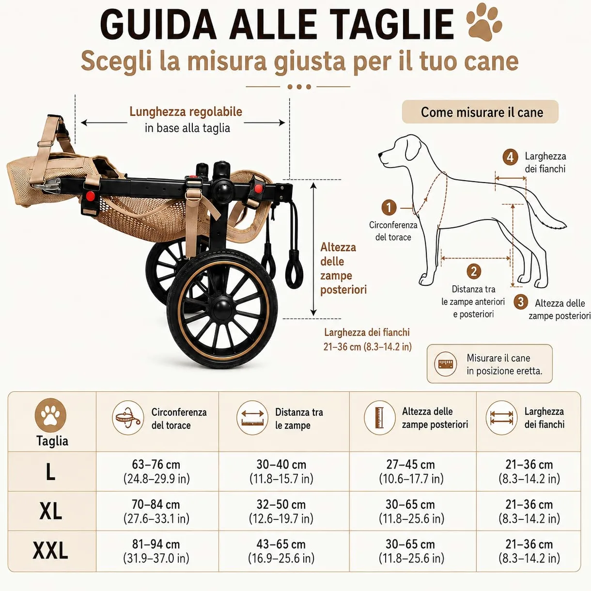 Carrellino per Cani Regolabile, Zampe Posteriori，XL | Telaio in alluminio, ruote ammortizzate, design igienico aperto e fibbia rapida. Allevia l'artrosi senza stress.