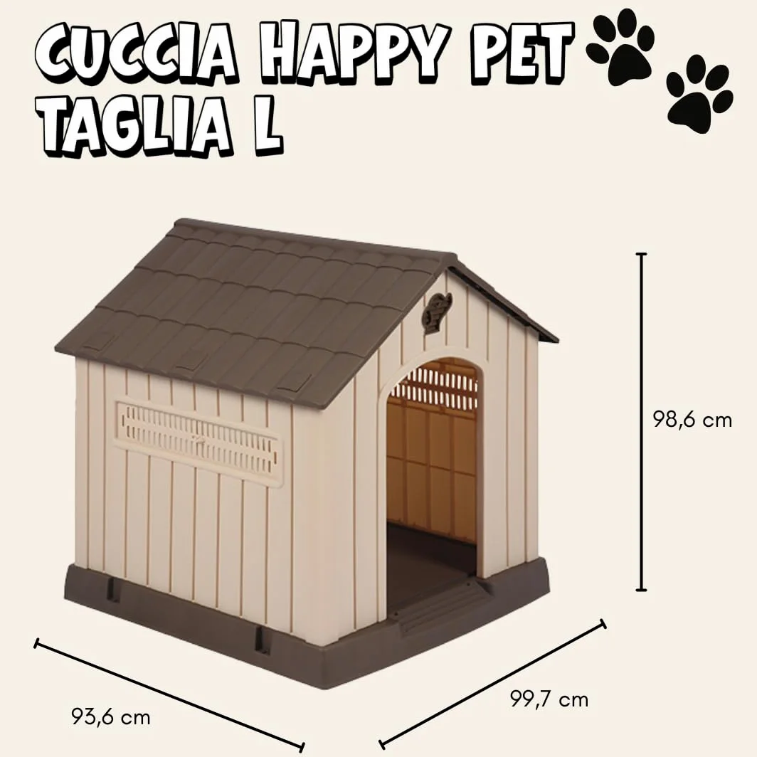 acquaverde | Cuccia per Cani da Esterno, Taglia Grande/Large Casetta per Cani in Resina, Impermeabile, Resistente, Base Isolante e Tetto Spiovente, Facile da Montare - Beige/Marrone | cm. 93x99x98
