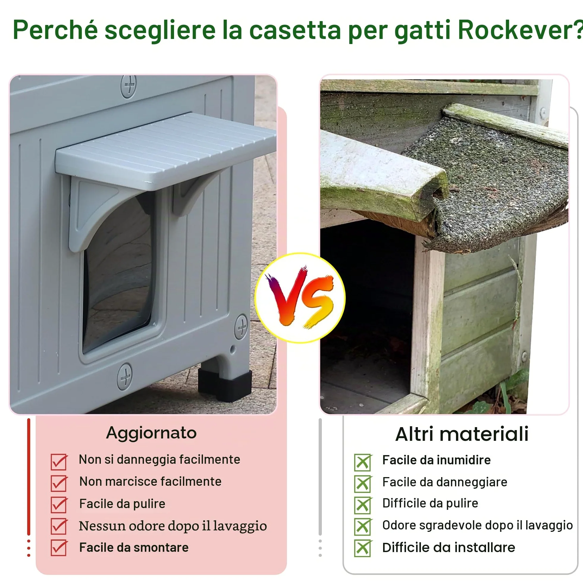 2 pezzi Casetta per gatti all'aperto con rivestimento isolato, case per gatti all'aperto in plastica rifugio per gatti all'aperto resistente alle intemperie con porta di fuga