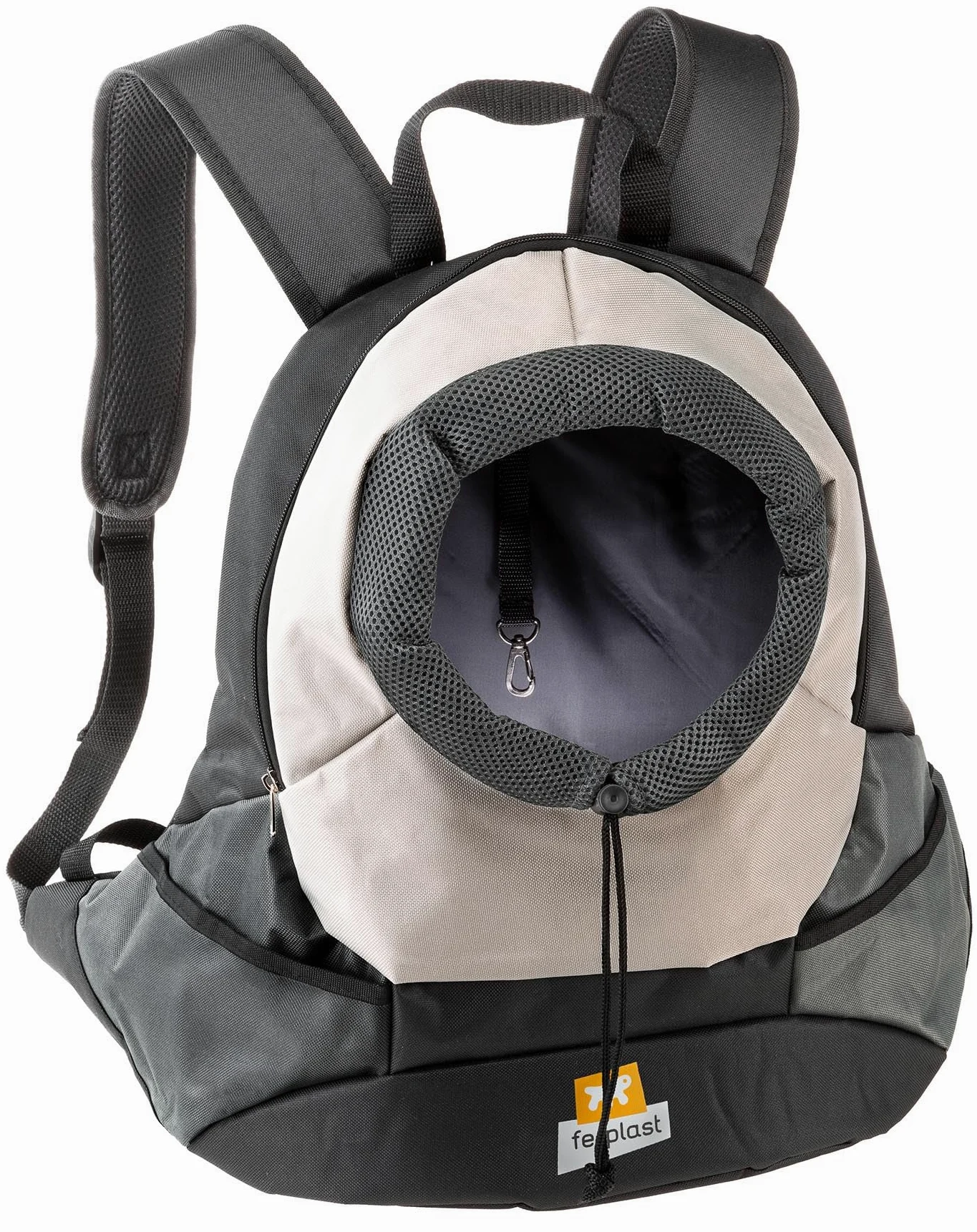 Ferplast Zaino per Cani KANGOO, Trasportino Gatto, Zaino per Gatti, Ampia Apertura, Cinghia di sicurezza, Cinghe Regolabili, Max 8 Kg, 41,5 x 20 x 43H cm, Grigio