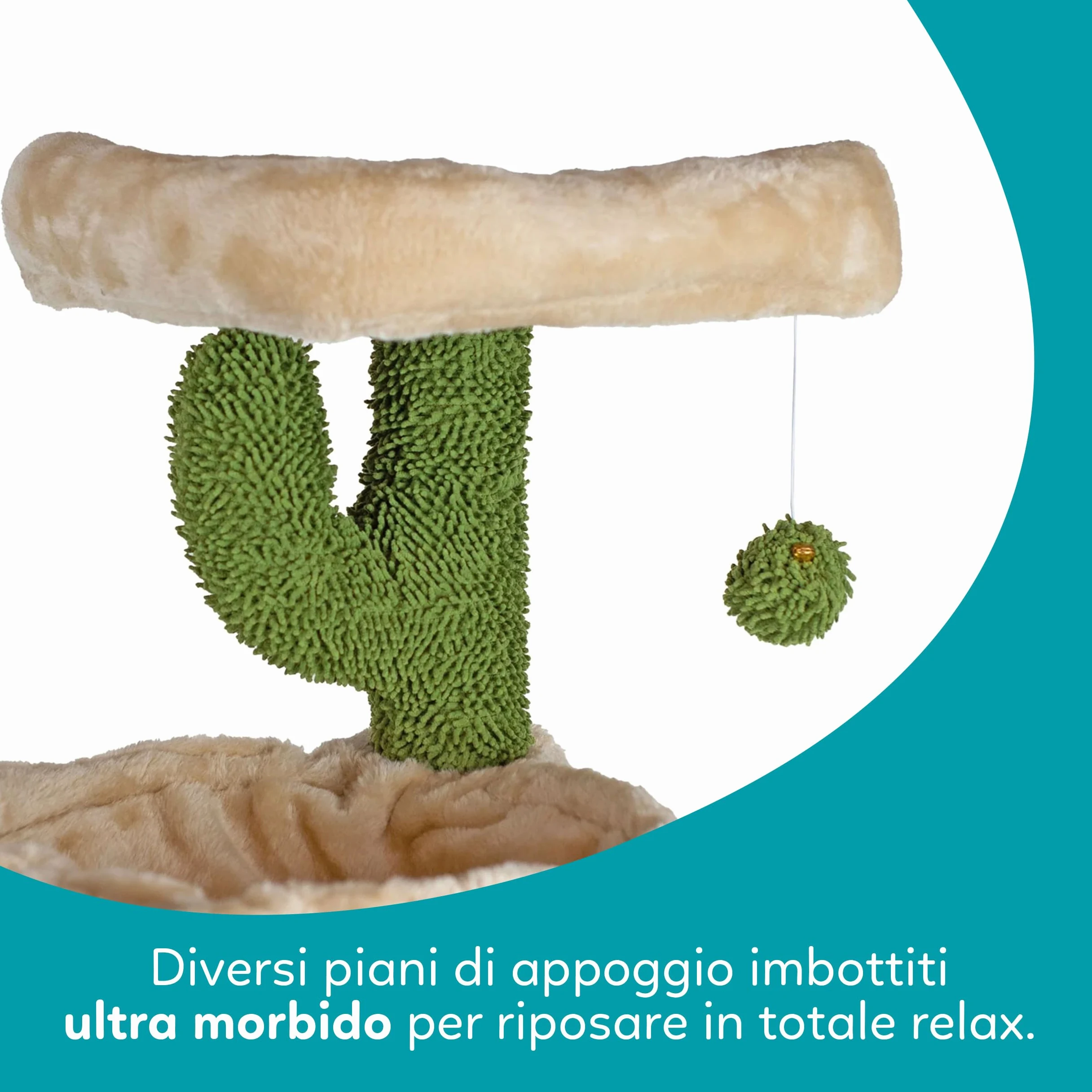 Aqpet Tiragraffi con Cuccia e Amaca in Sisal e tessuto, Alto 75 cm per il massimo divertimento del tuo gatto, Colore Beige/Verde