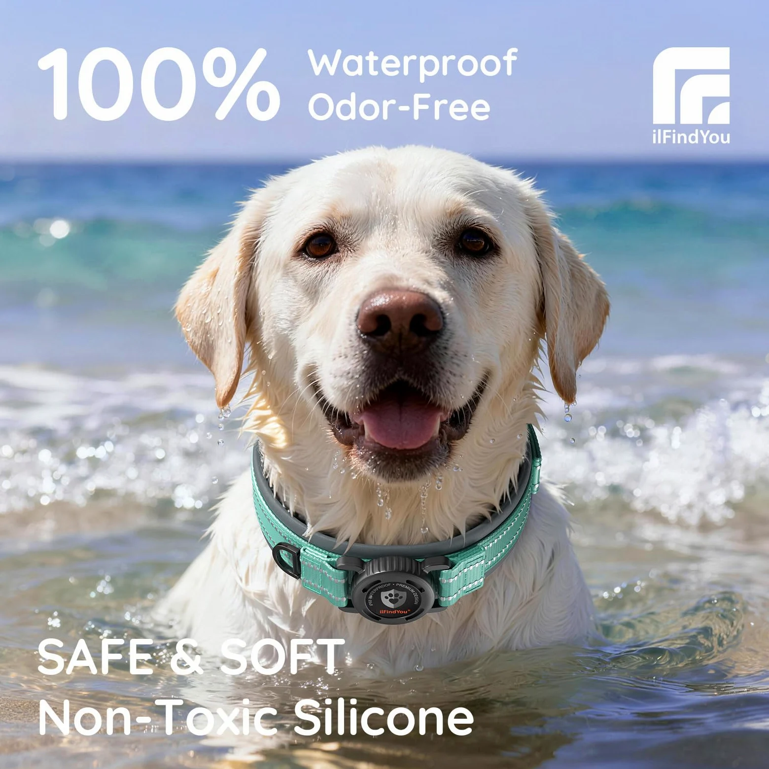 Collare per cani AirTag aggiornato con supporto, impermeabile e riflettente, collare per cani con imbottitura comoda allargata e fibbia in metallo ultra resistente, regolabile per cani di