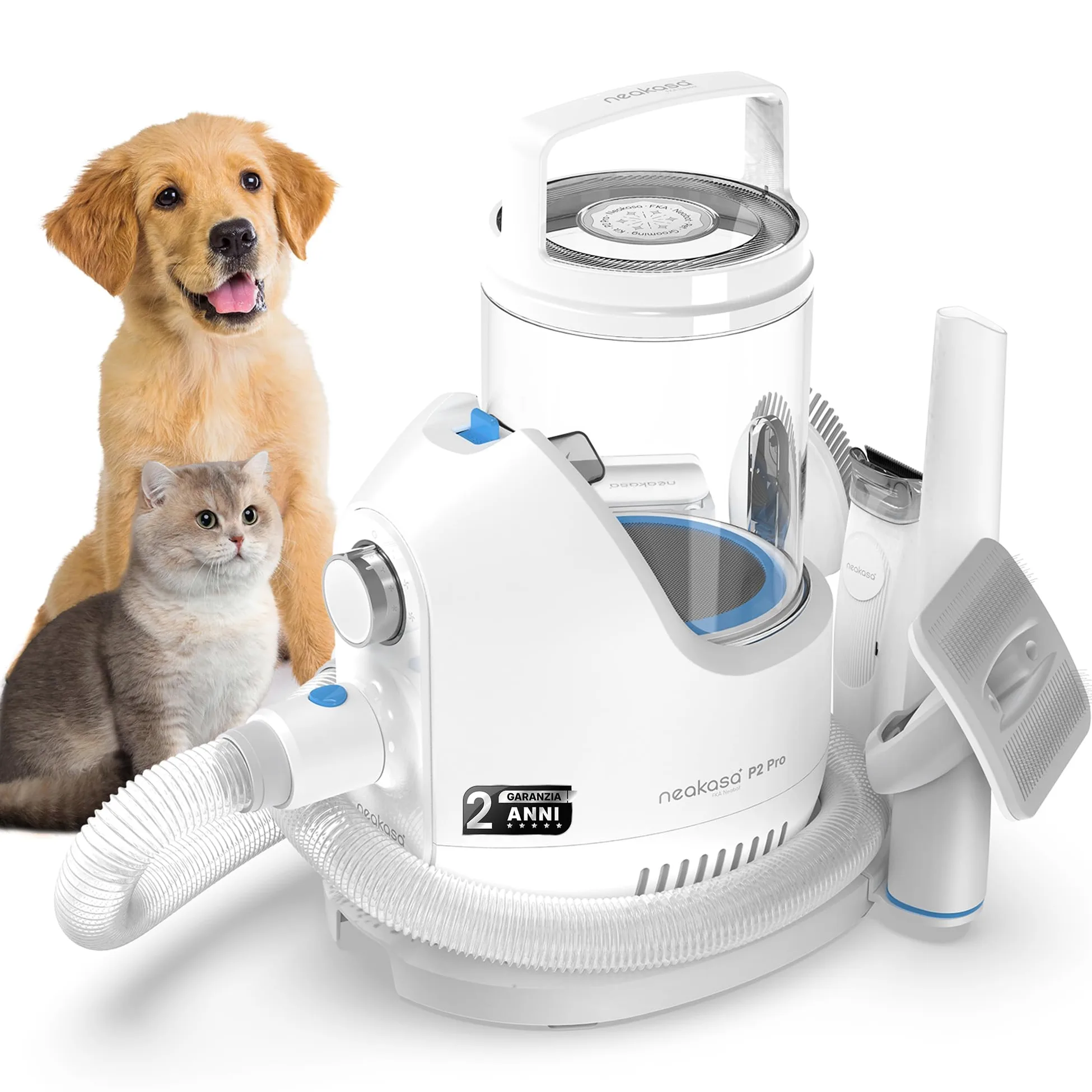 Neakasa P2 Pro Kit per toelettatura e aspirazione a vuoto per animali domestici, nuova generazione Tosatrice per Cani e Gatto Pelo Lungo Professionale (Blu)