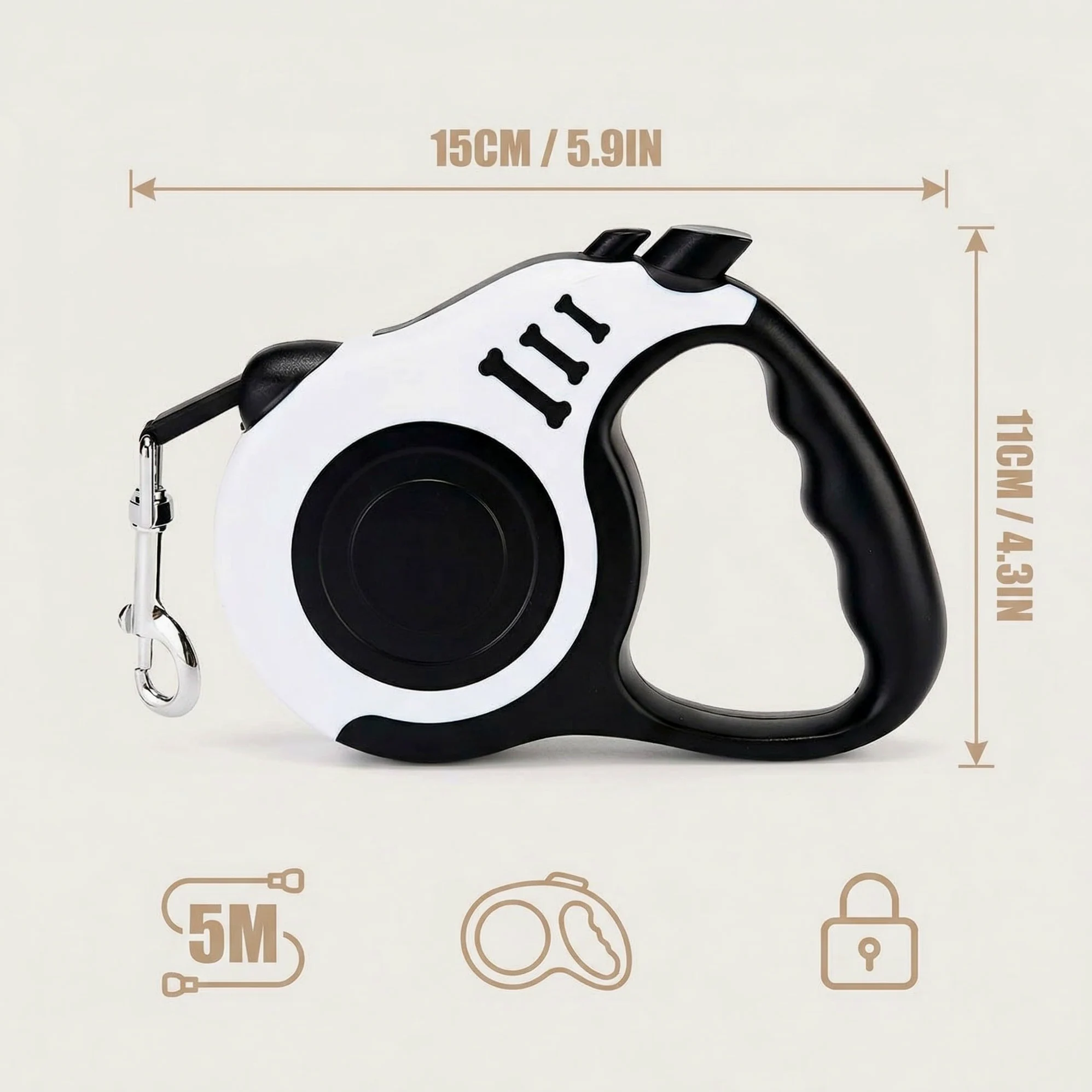 1 Guinzaglio per Cani Automatico Retrattile, Guinzaglio Estensibile con ABS Resistente, Per Passeggiate Cane e Gatto, 5 Metri, Bianco
