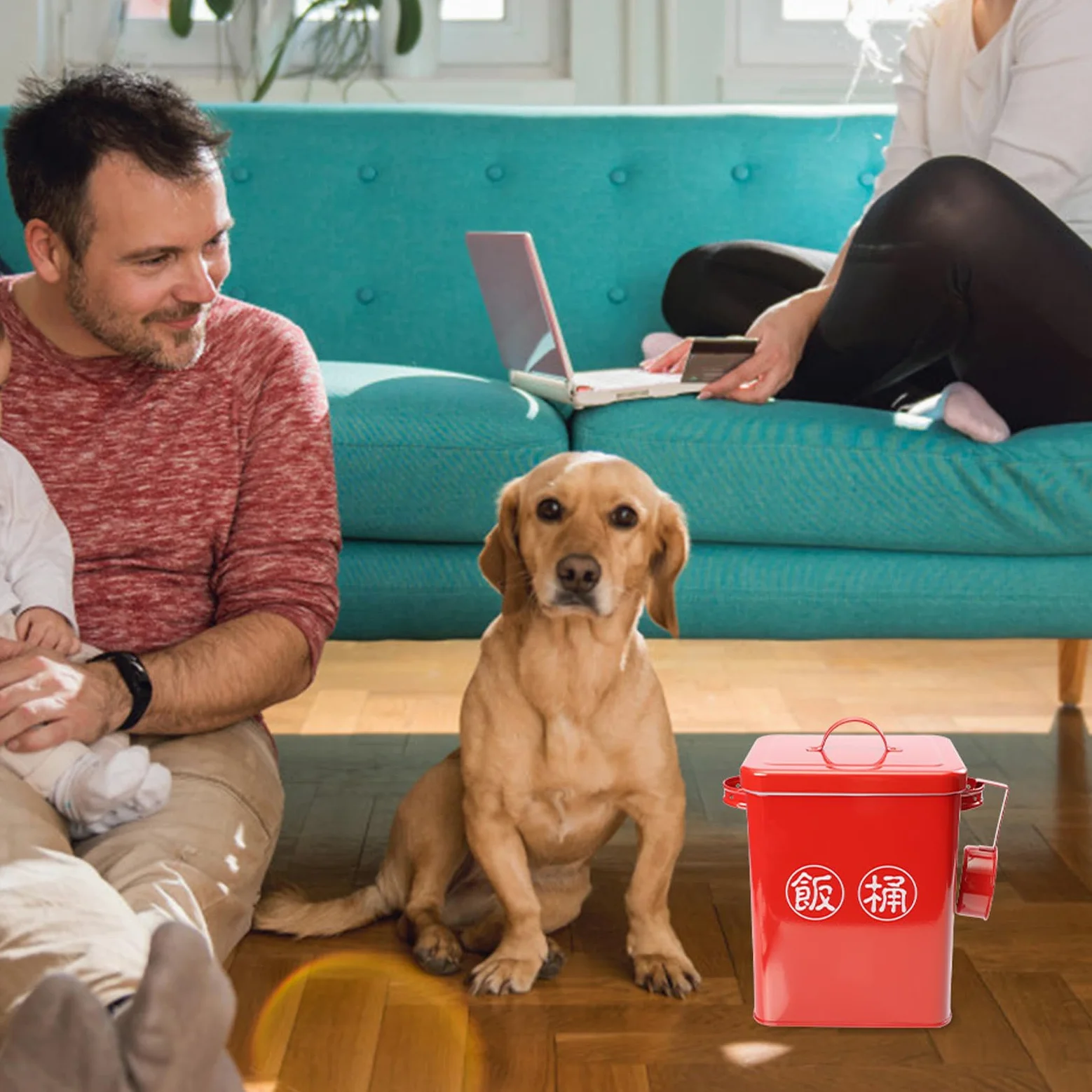 Secchio per Cibo per Animali Domestici Rosso, Grande Capacità, Acciaio | Grains e Dog Food, Uso Domestico, Include Spoons, Facile da Pulire