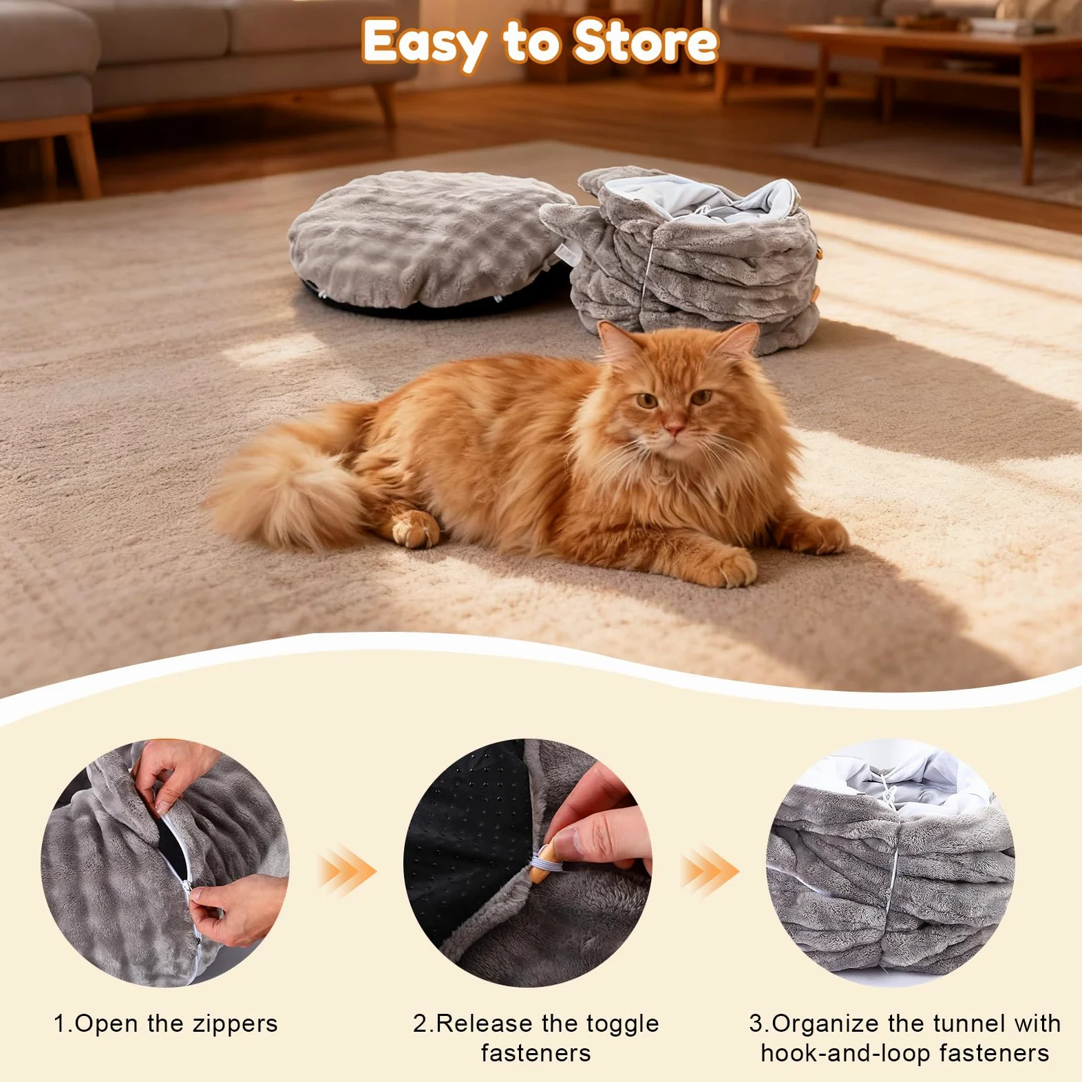 Tunnel per Gatti, Tunnel Gatto e Cuccia 2 in 1 con Giocattoli Pendenti, Tunnel Gatto con 2 Ingressi, Cuscino Circolare Lavabile, Tubo per Gatti Gioco Pieghevole per Gattini/Cuccioli/Conigli