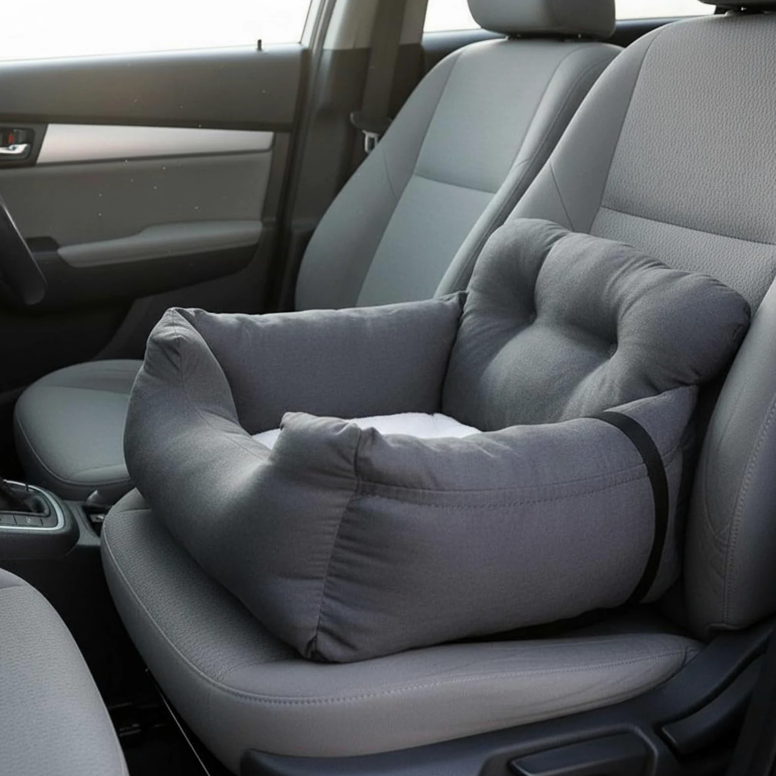 Vehicle Seat Cushion Cuccia da Viaggio Auto per Animali Domestici con Pelliccia Calda Strisce Regolabili Installazione Stabile su Console Centrale, color to 1, 58x52x31 CM