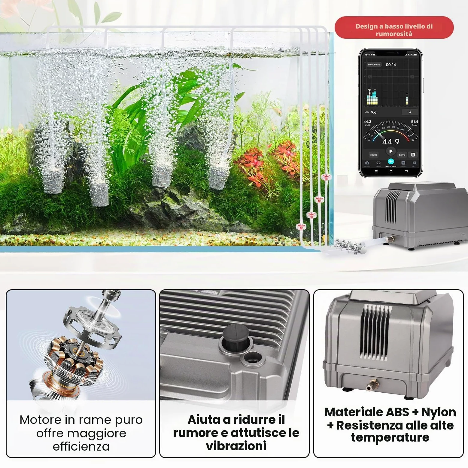 hygger Aeratore per Acquario,10W Ossigenatore per Acquario,870 LPH Powerful 4 Outlets Fish Tank Air Pump Up to 2200L Aquariums