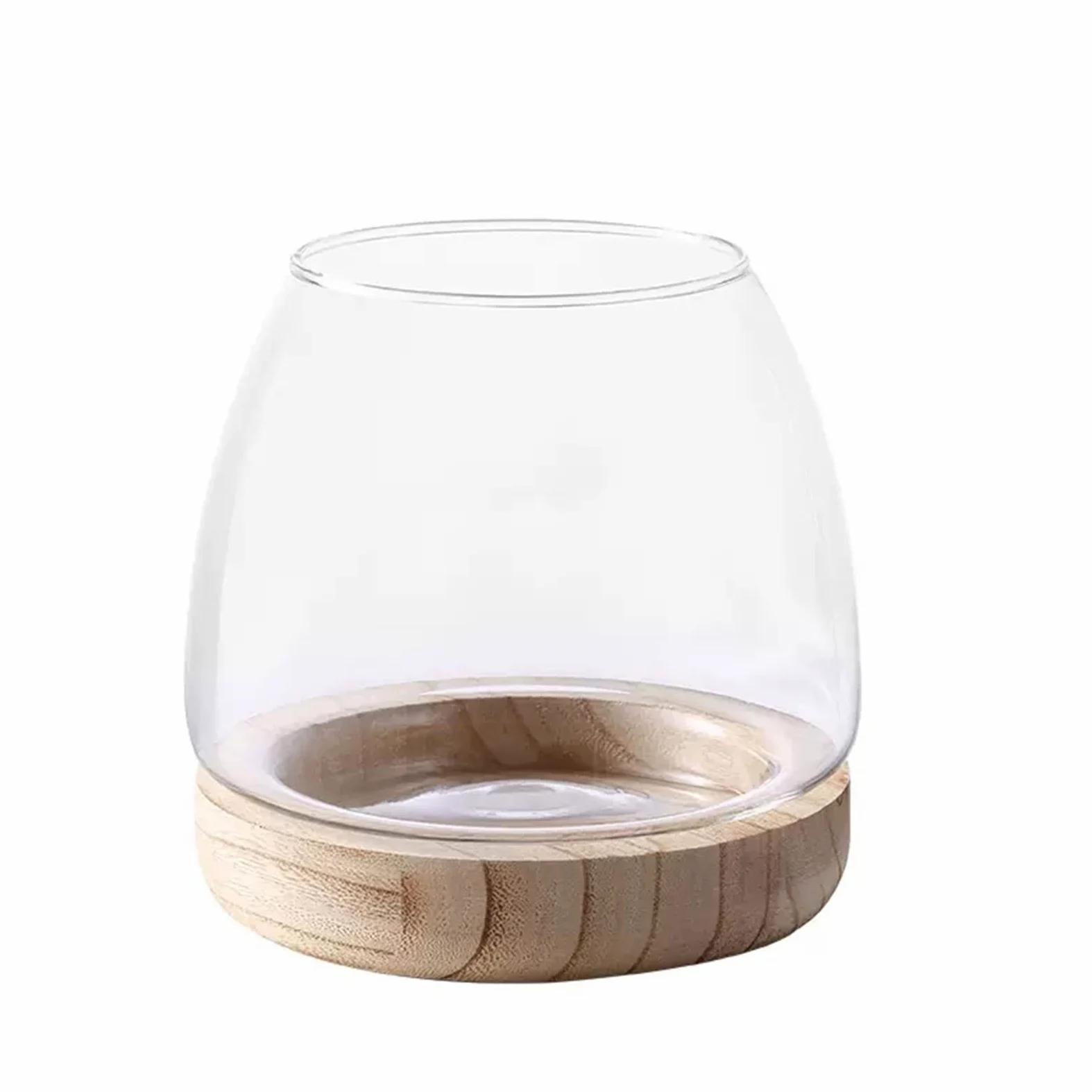 Vaso per Pesci in Vetro Con Base in Legno Staccabile, Piccolo da Tavolo per Piante Idroponica, Terrario Acquario Ecologico, Fiori (A)