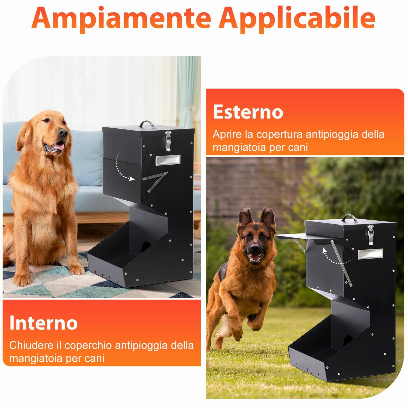 Alimentazione Automatica per Cani all'aperto appeso cibo per animali domestici di razza grande 11kg, mangiatoia automatica per cani in metallo auto-alimentazione cibo per cani