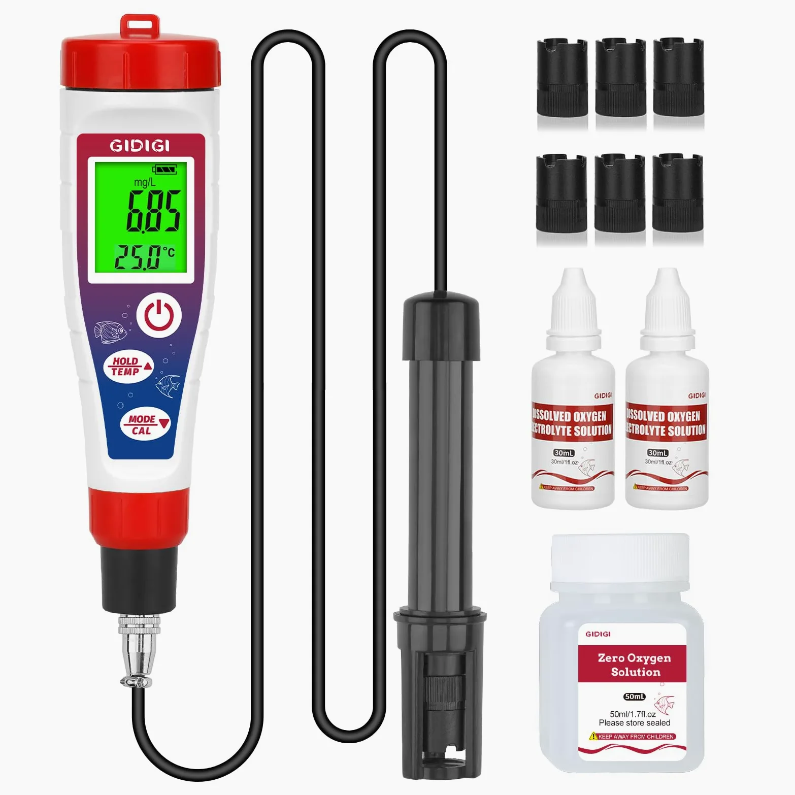 Misuratore digitale di ossigeno disciolto con cavo sonda da 4,92 piedi, analizzatore di ossigeno misuratore DO con accessori, kit di test per acquari e laghetti 0,0-40,0 mg/L per acquario, vino