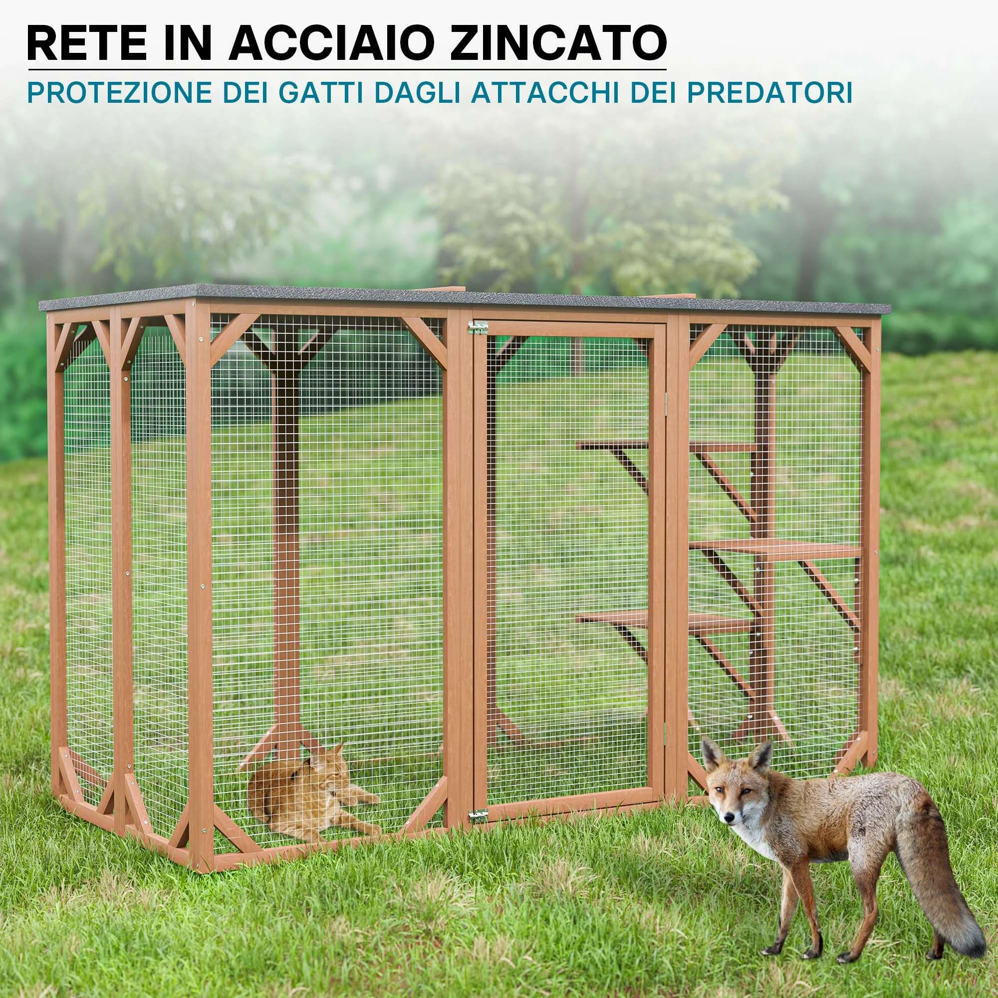 Recinto per gatti da esterno Cat run resistente alle intemperie 180x80x111,8 cm, 3 zone di riposo