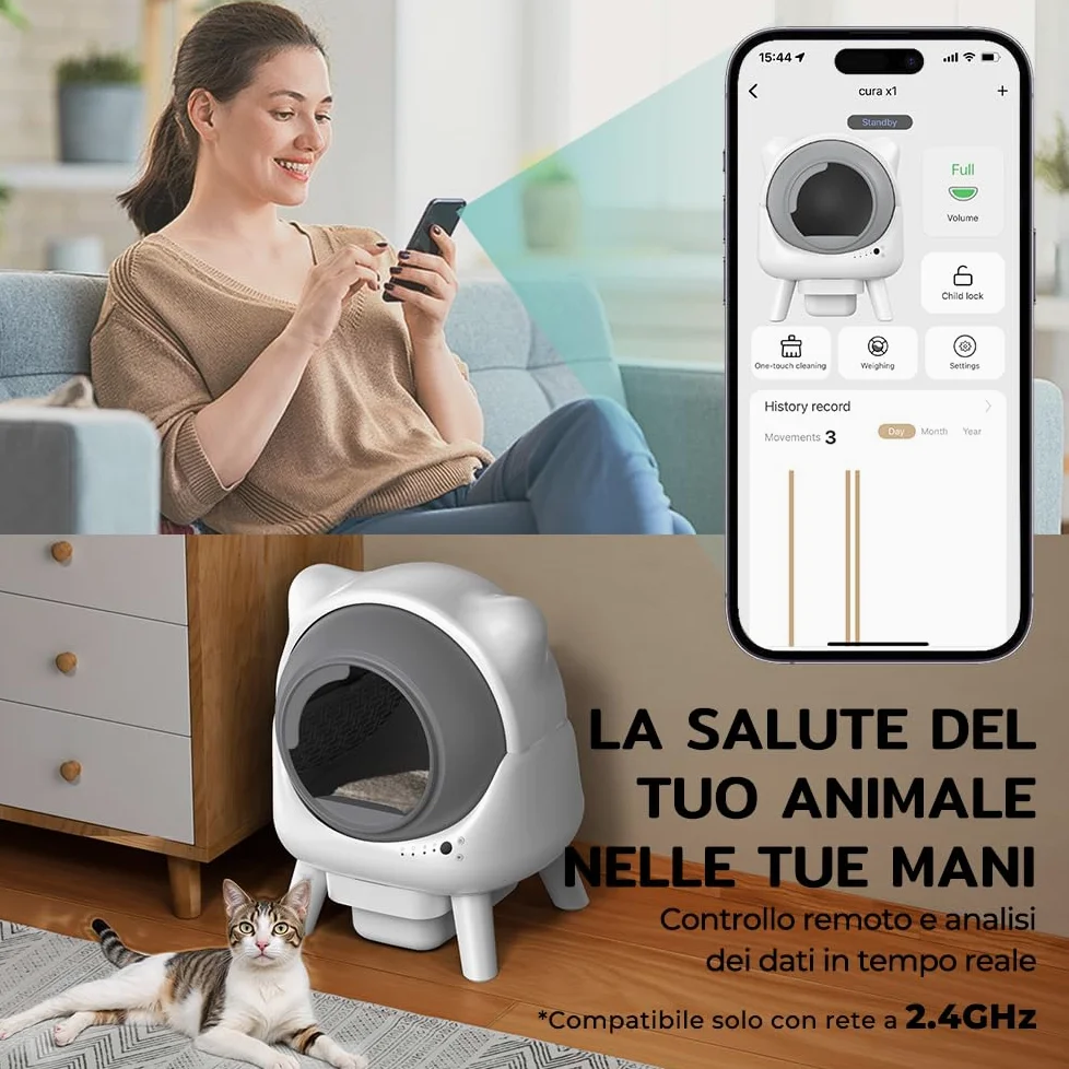 Cura X1 Lettiera Gatto Autopulente, 80+8L Lettiera Autopulente per Gatti, Sensori di Sicurezza, Eliminazione Odori, Controllo App, Grande Capacità, Lettier Automatica per Più Gatti