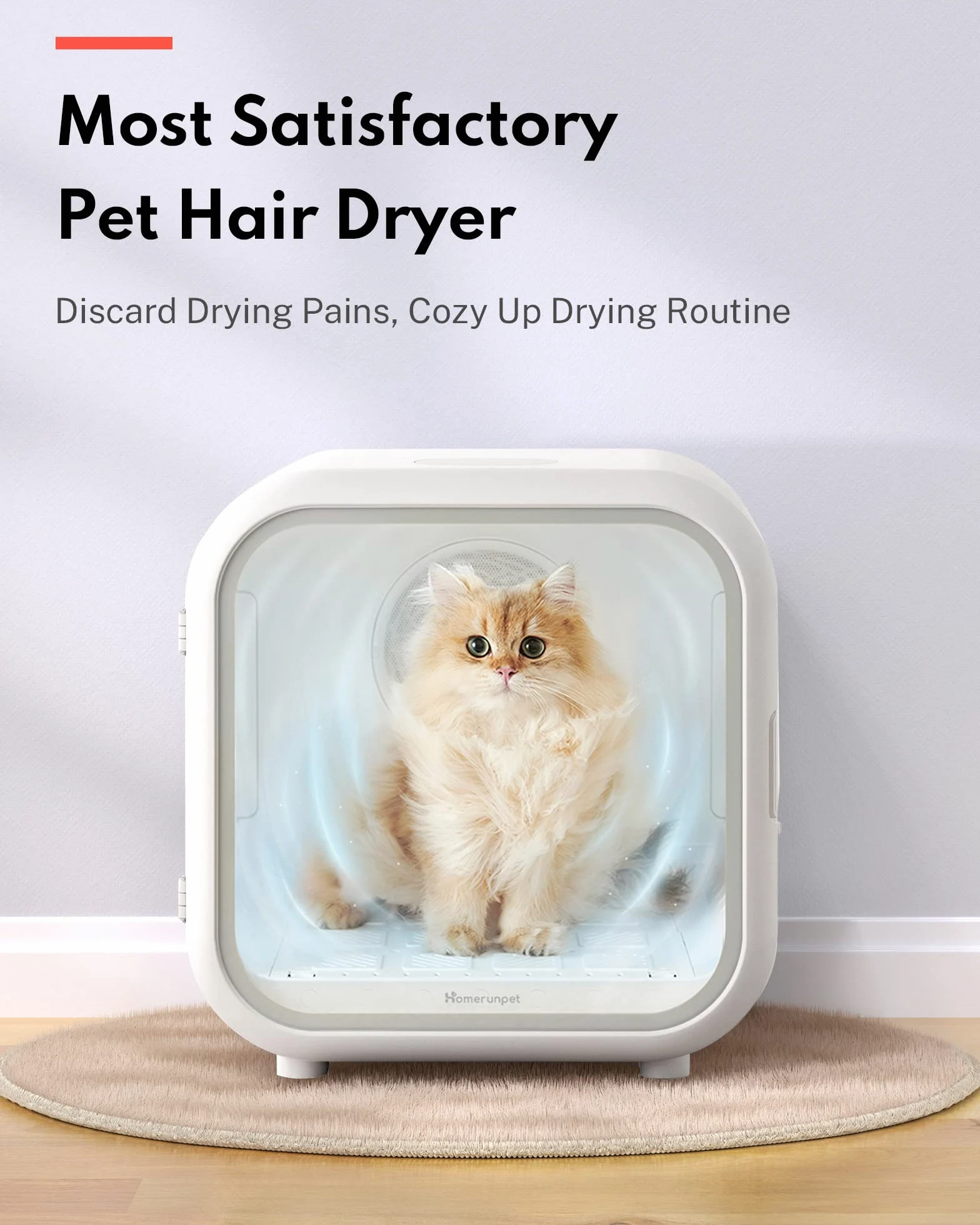 HomeRunPet Scatola Asciuga per Gatti e Cani di Piccola Taglia, 360° Efficiente Asciugatrice Automatica e Silenziosa con Controllo Intelligente della Temperatura (50L Drybo Plus Phon per Cani)