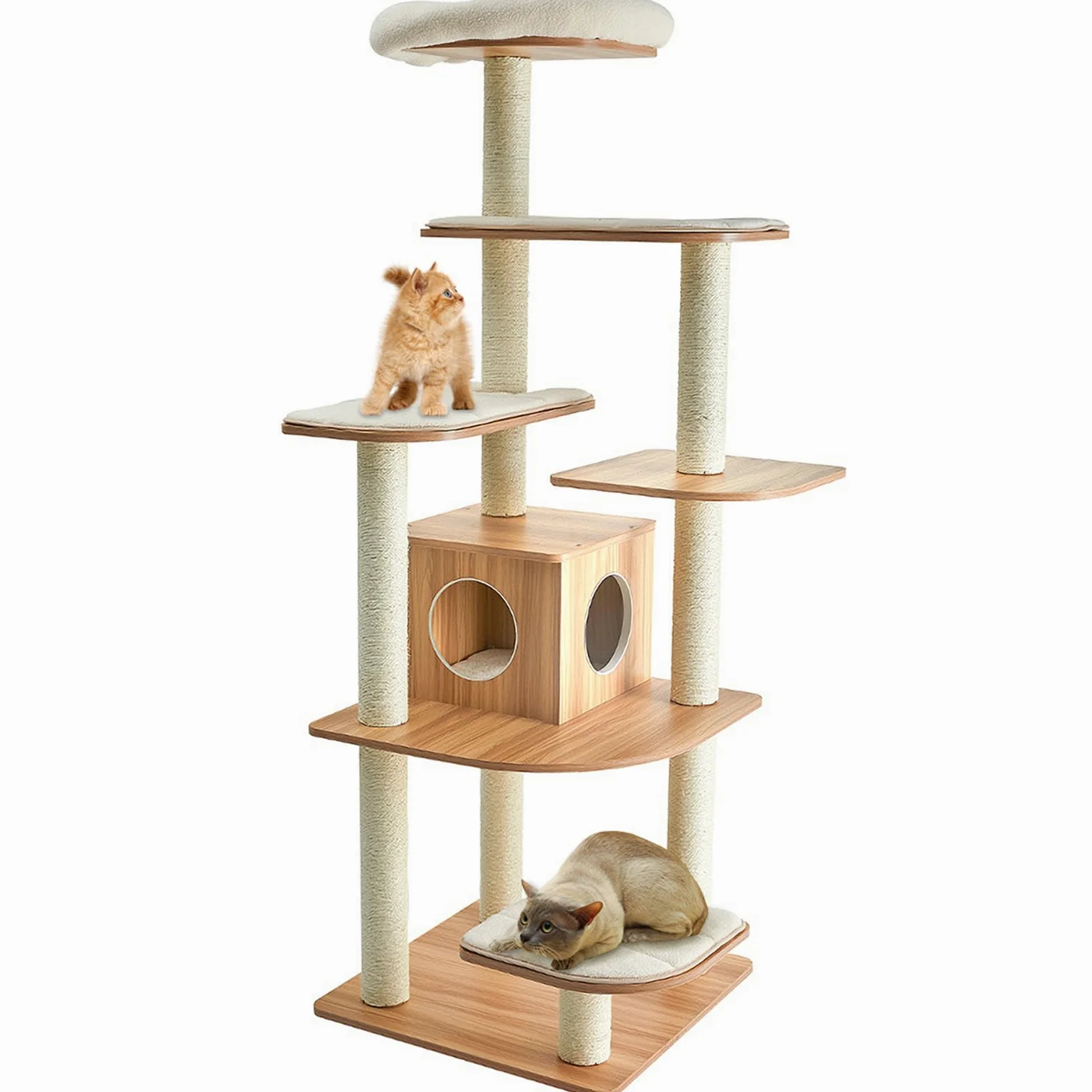 COSTWAY Tiragraffi per Gatti 176cm, Albero per Gatti Adulti XXL con Corda Sisal, Cuccia, Piattaforma e Cuscini, 86,5 x 86,5 x 176cm, Nero e Naturale