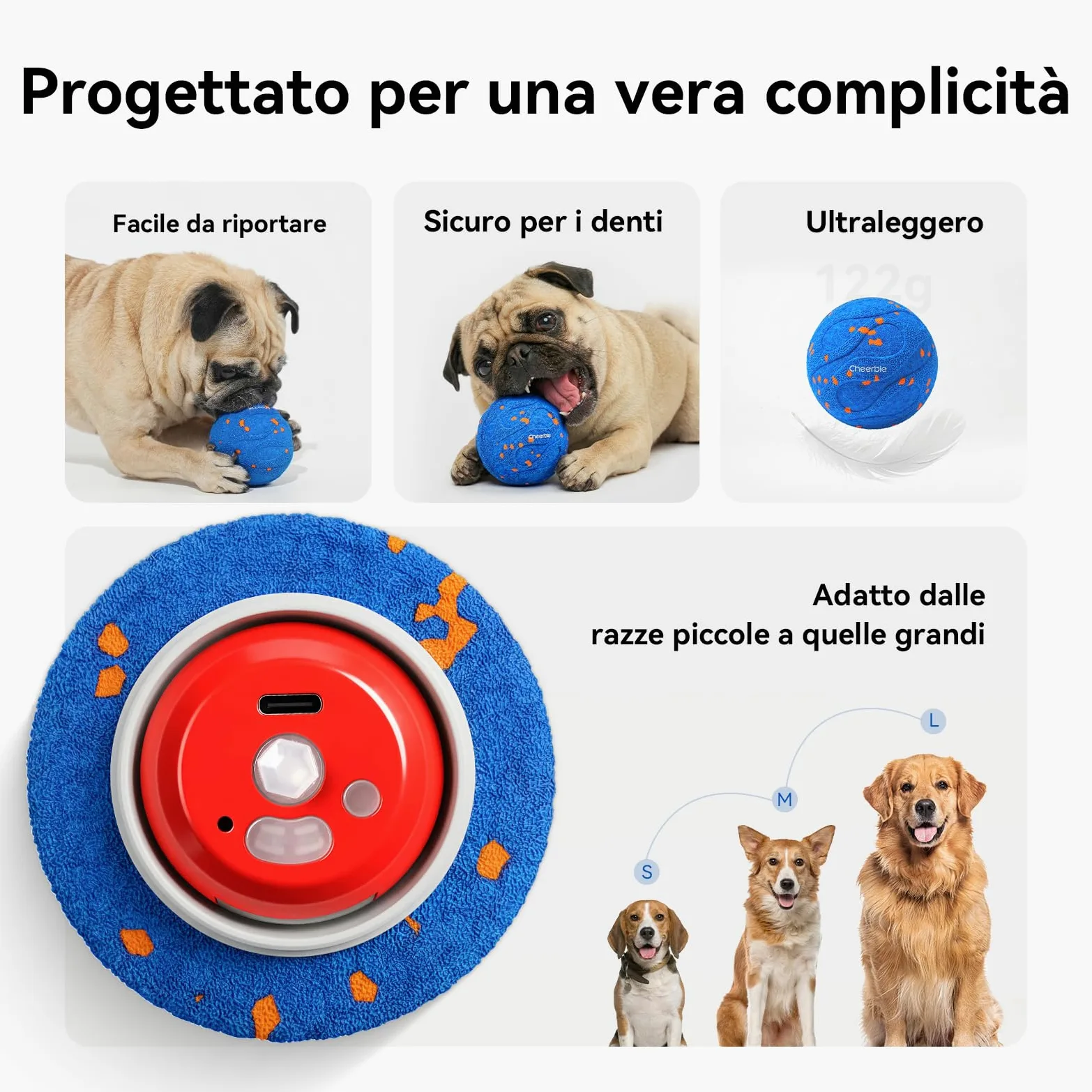 Cheerble Wicked Ball AIR Neo, palla autoavvolgente con 3 modalità, giocattolo intelligente interattivo per cani, per saltare, blu