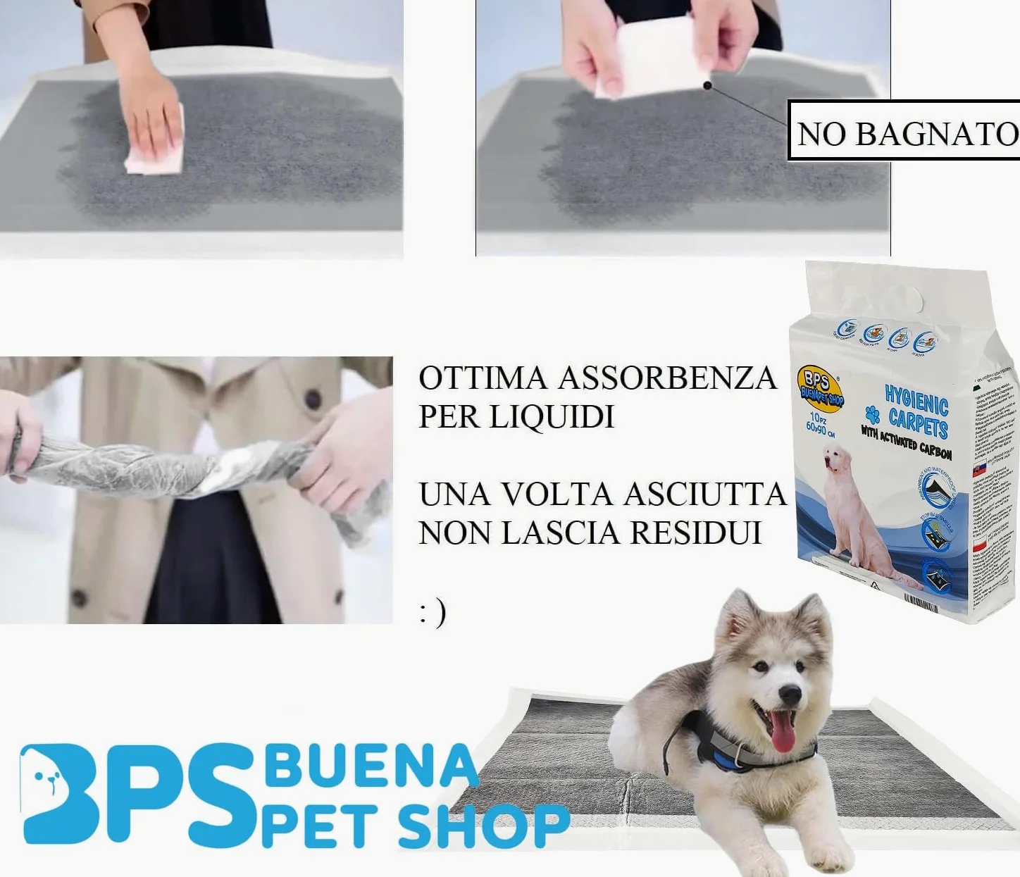 TAPPETINI IGIENICI BPS PET SHOP CARBONI ATTIVI PER CANI 60x90cm 120pezzi