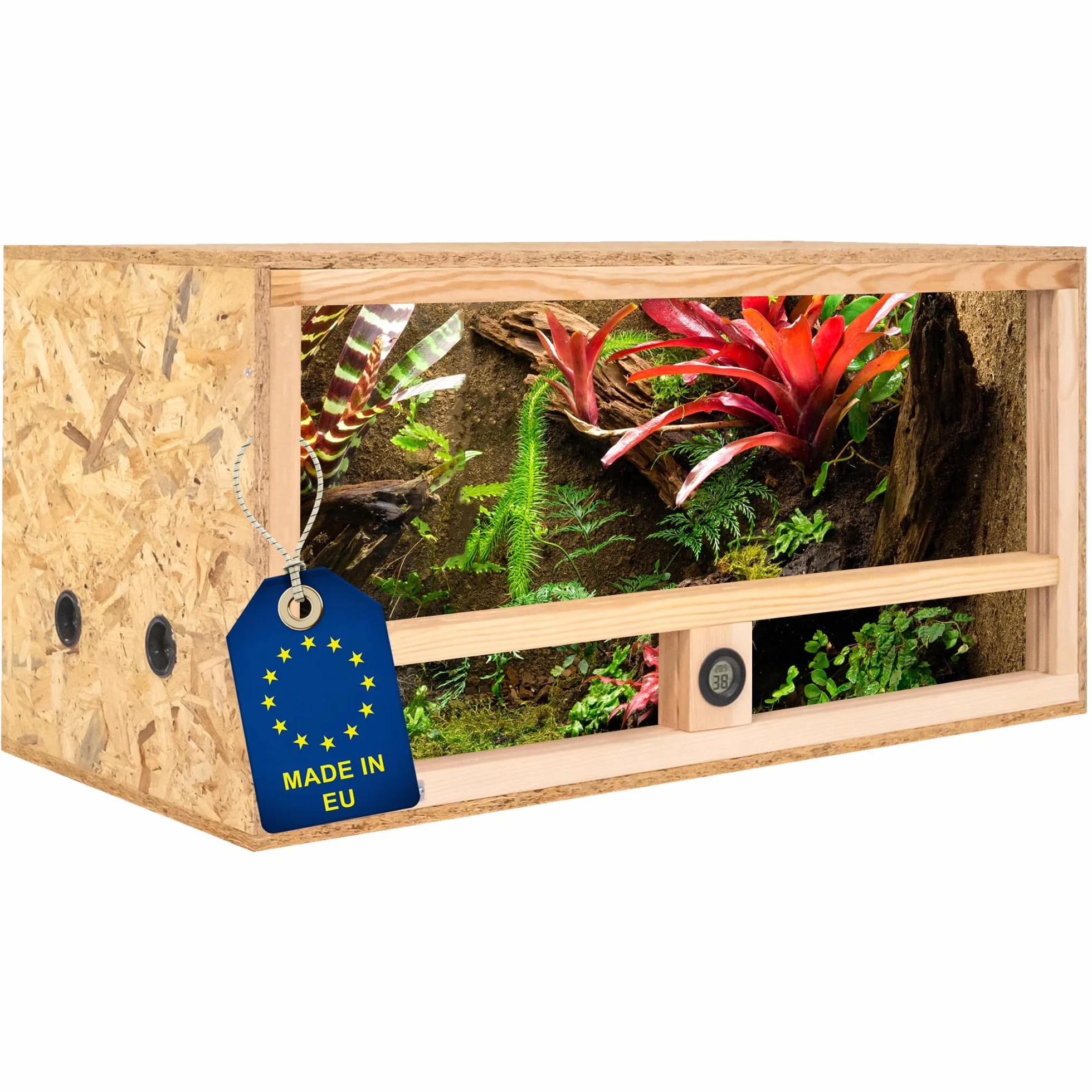ITA Terrario in legno 80x40x40 cm con ventilazione laterale e igrometro integrato - Terrario in legno OSB-3 - Per rettili, serpenti, anfibi - Prodotto UE, certificato FSC