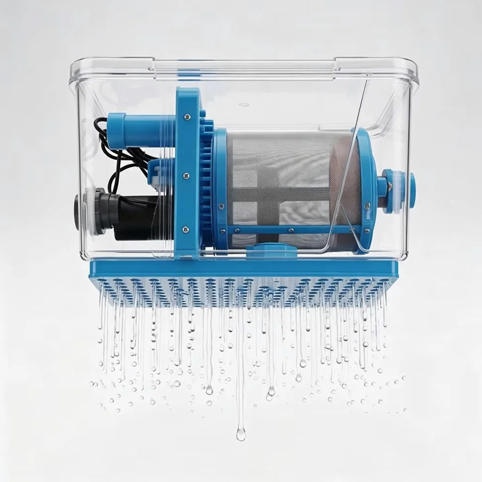 Filtro a Controlavaggio Automatico 110-220 V, Microfiltro a Tamburo Rotante per Laghetti e Acquari, Rete in Acciaio Inox a 200 Mesh