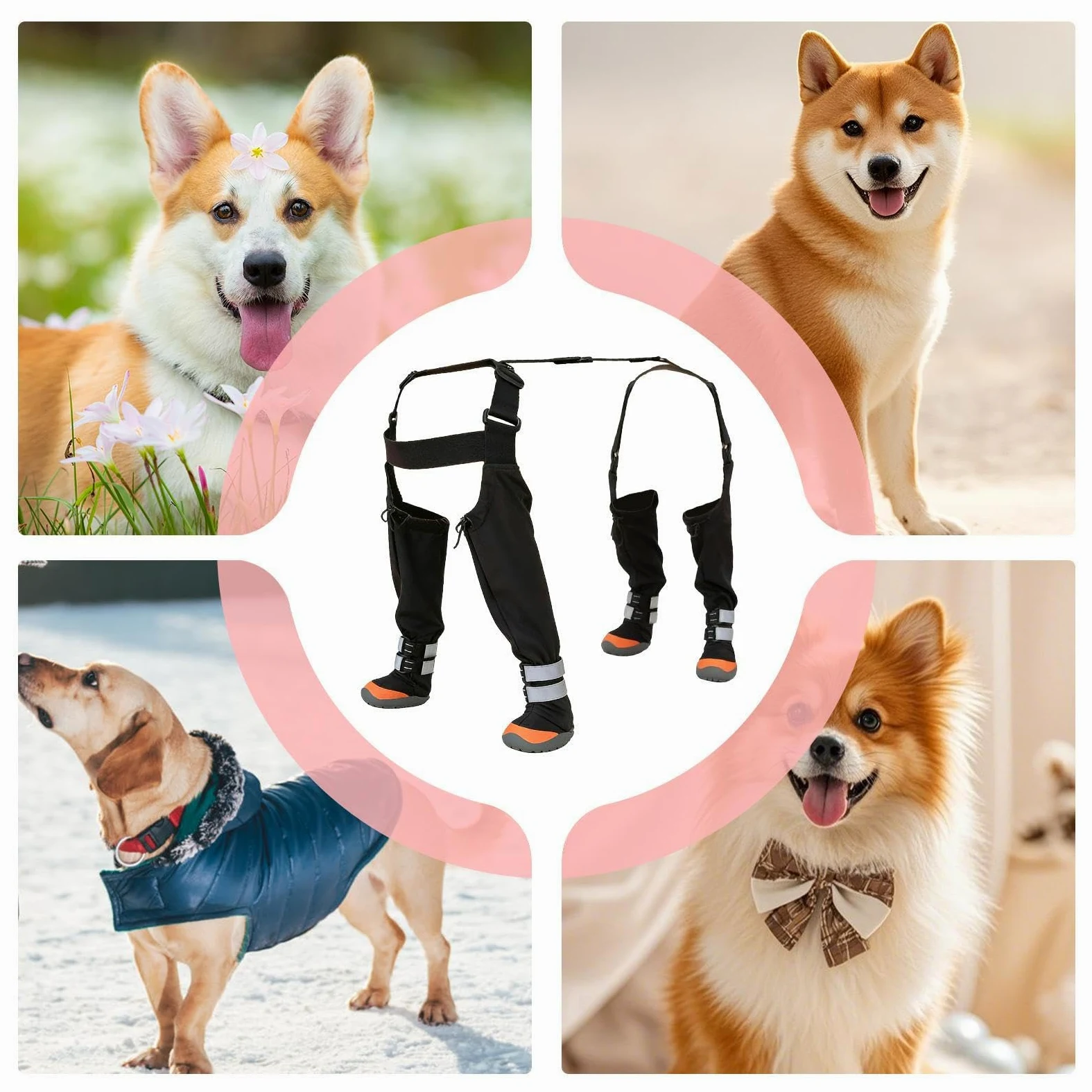 Stivaletti Regolabili per Cani Proteggi Zampe Impermeabili | Bretelle Regolabili per Cani Piccoli con Striscia Riflettente per Cuccioli e Cani, Ideali per Passeggiate Invernali